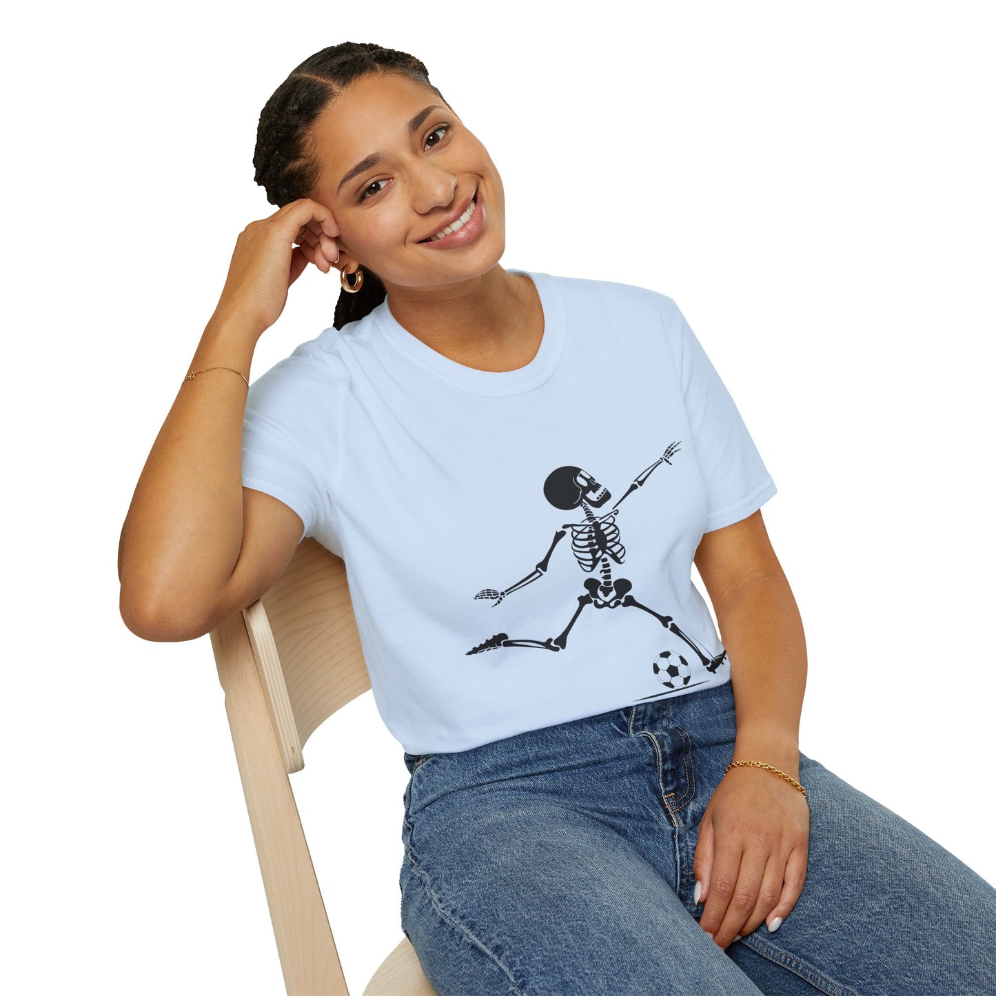Playful Skeleton Soccer Softstyle Tee – Fun Halloween Vibes, All‑Day Comfort, Perfect Gift for Soccer Lovers & Party Nights