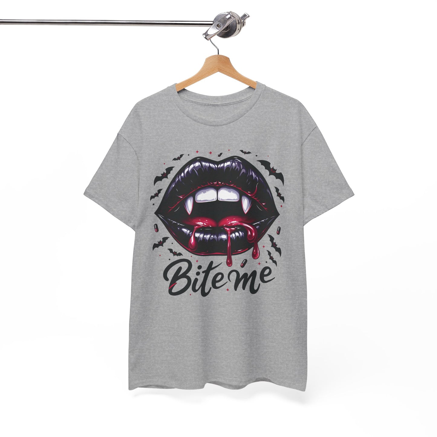 Vampire Bite Graphic Tee – Bold ‘Bite Me’ Halloween Shirt for Horror Fans & Party Nights