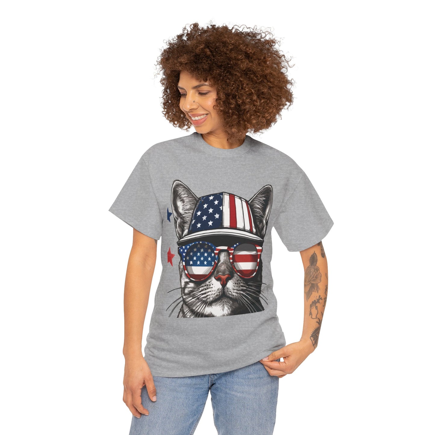 Patriotic Cat T‑Shirt – Festive USA Sunglasses Tee for Proud Pet Lovers & Summer Celebrations