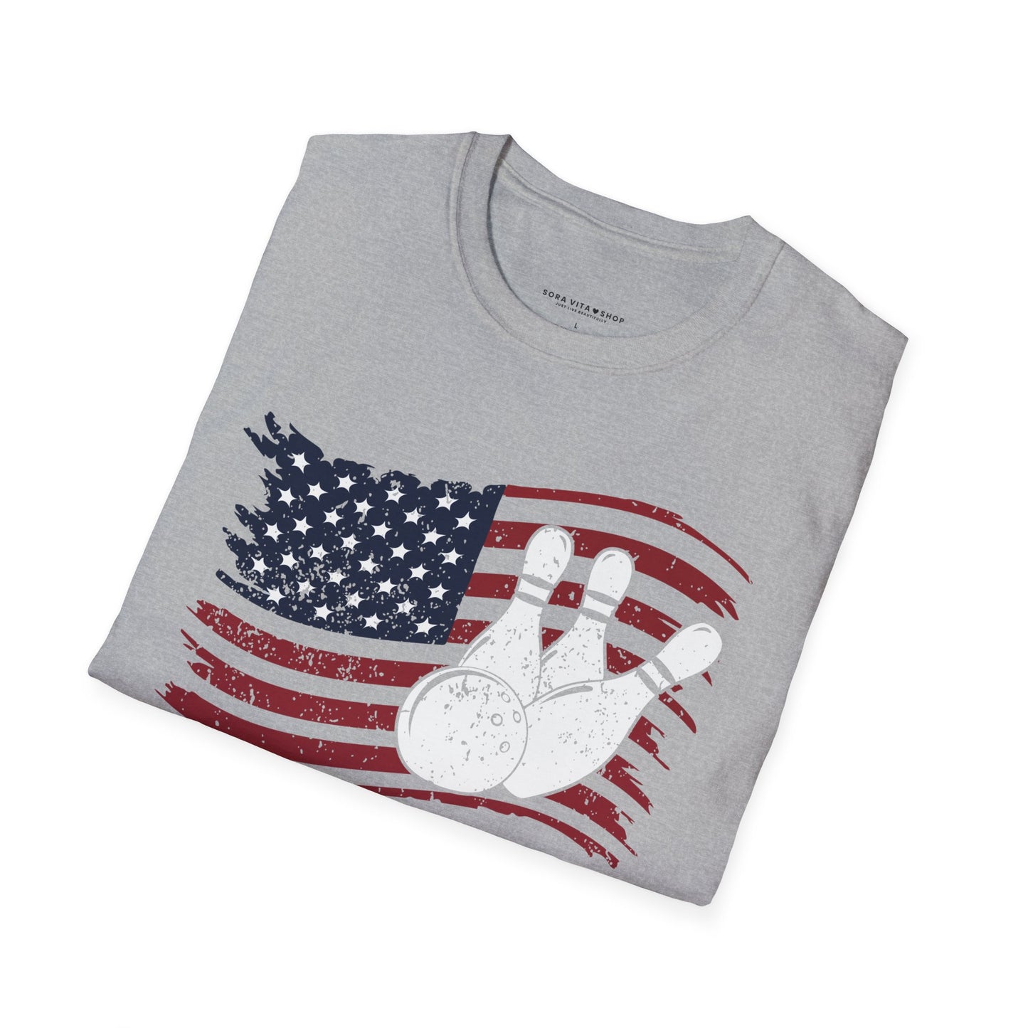 Fall Bowling T‑Shirt – American Flag Bowling Graphic Tee for Men Softstyle Tee – All‑Day Comfort
