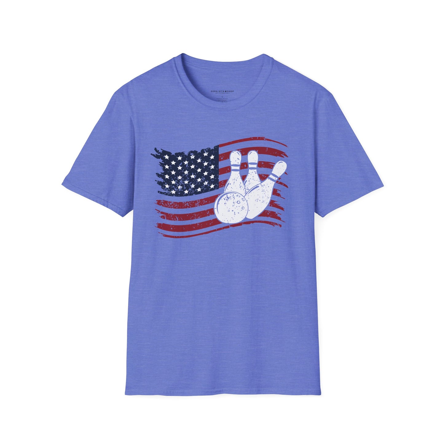 Fall Bowling T‑Shirt – American Flag Bowling Graphic Tee for Men Softstyle Tee – All‑Day Comfort