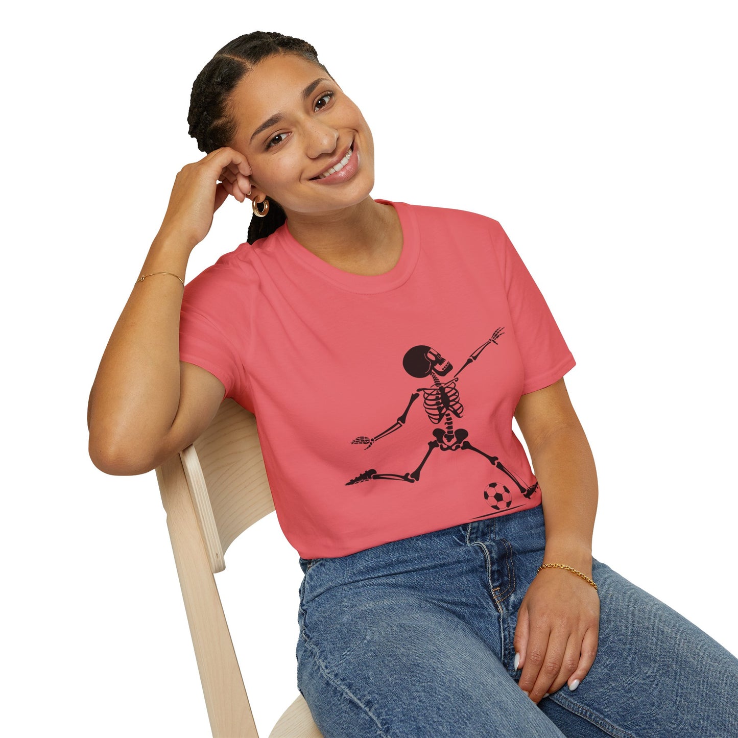 Playful Skeleton Soccer Softstyle Tee – Fun Halloween Vibes, All‑Day Comfort, Perfect Gift for Soccer Lovers & Party Nights