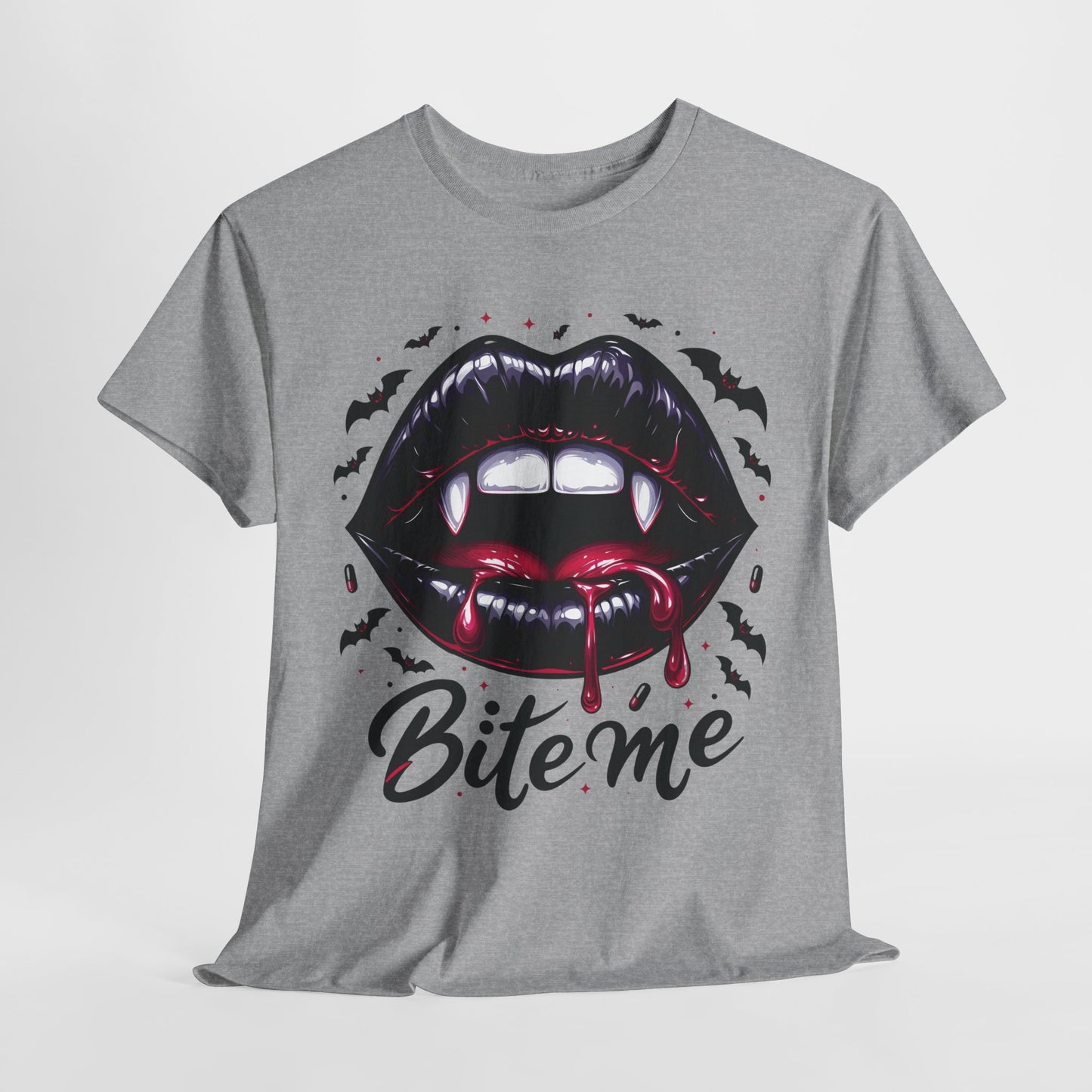 Vampire Bite Graphic Tee – Bold ‘Bite Me’ Halloween Shirt for Horror Fans & Party Nights