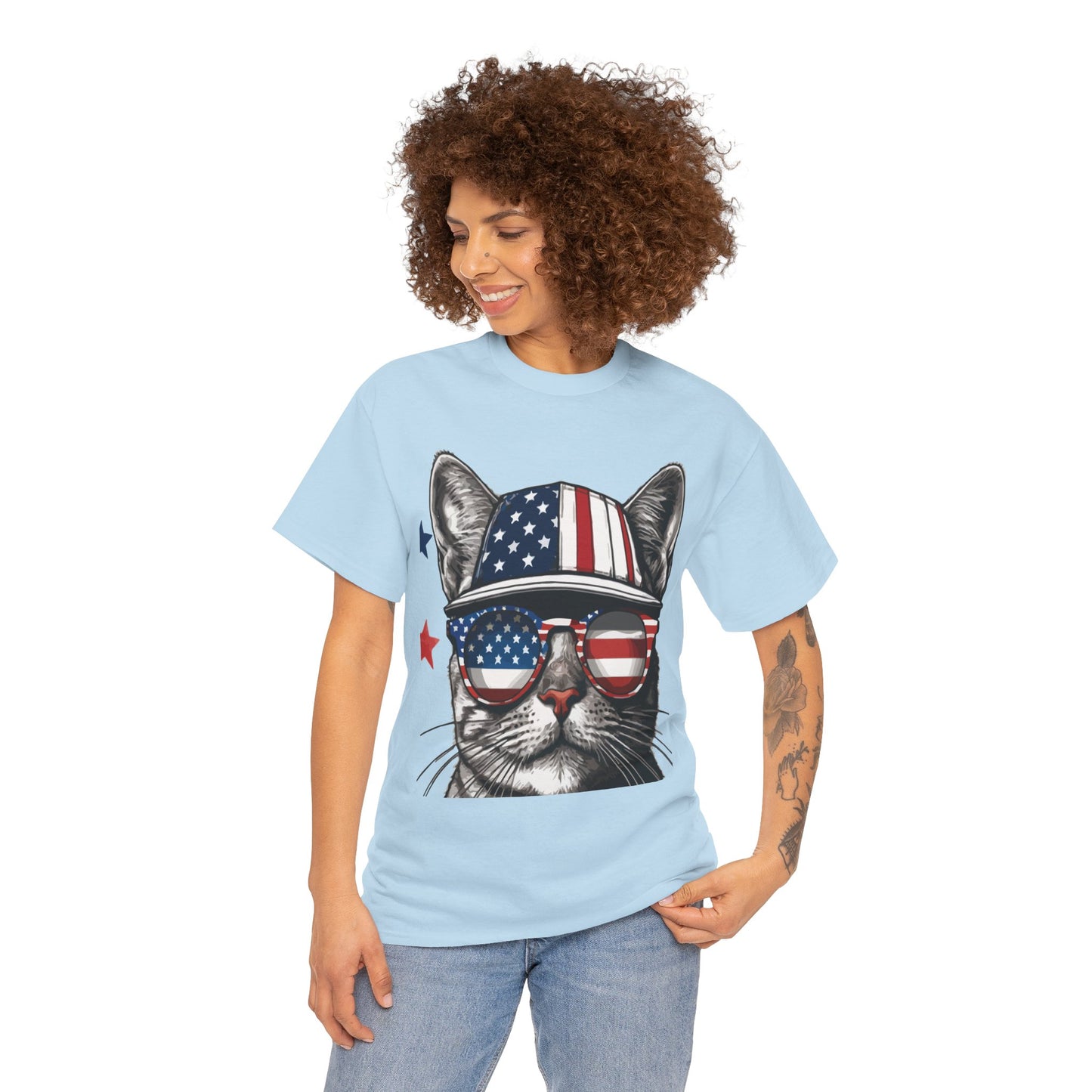 Patriotic Cat T‑Shirt – Festive USA Sunglasses Tee for Proud Pet Lovers & Summer Celebrations