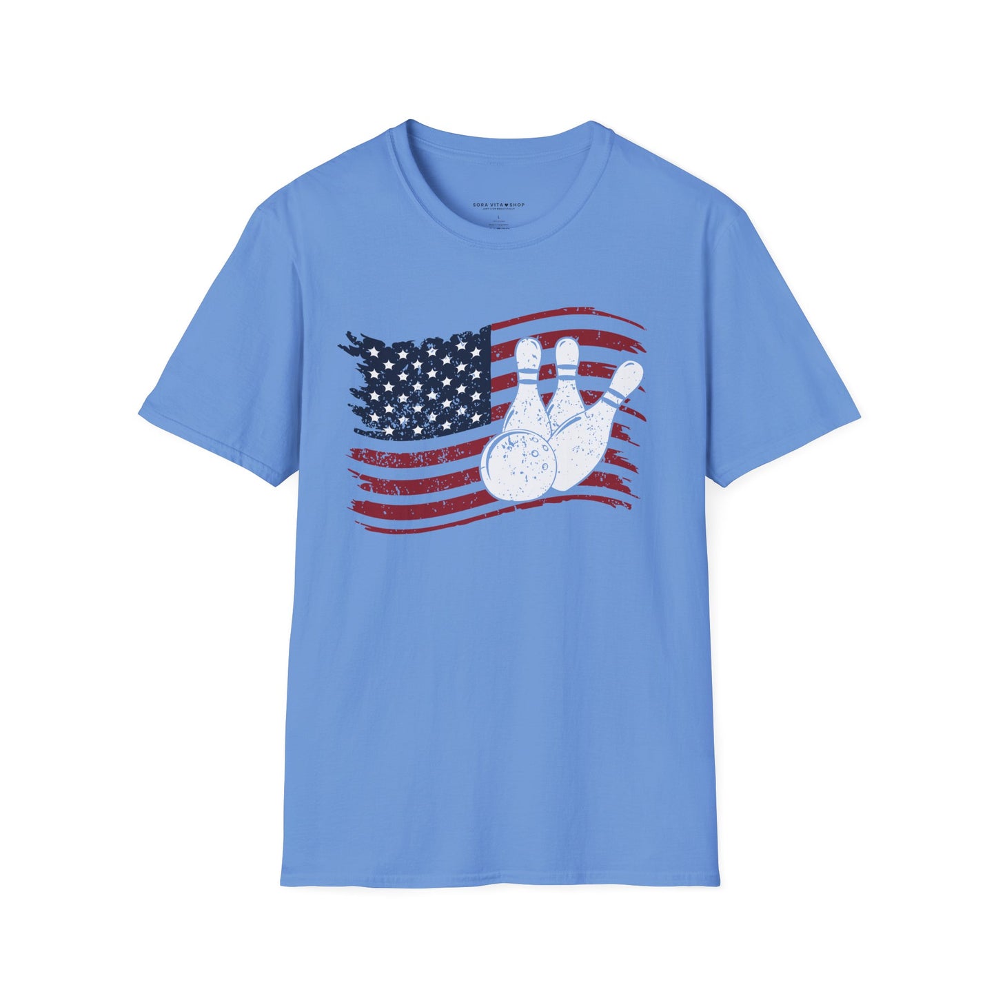 Fall Bowling T‑Shirt – American Flag Bowling Graphic Tee for Men Softstyle Tee – All‑Day Comfort