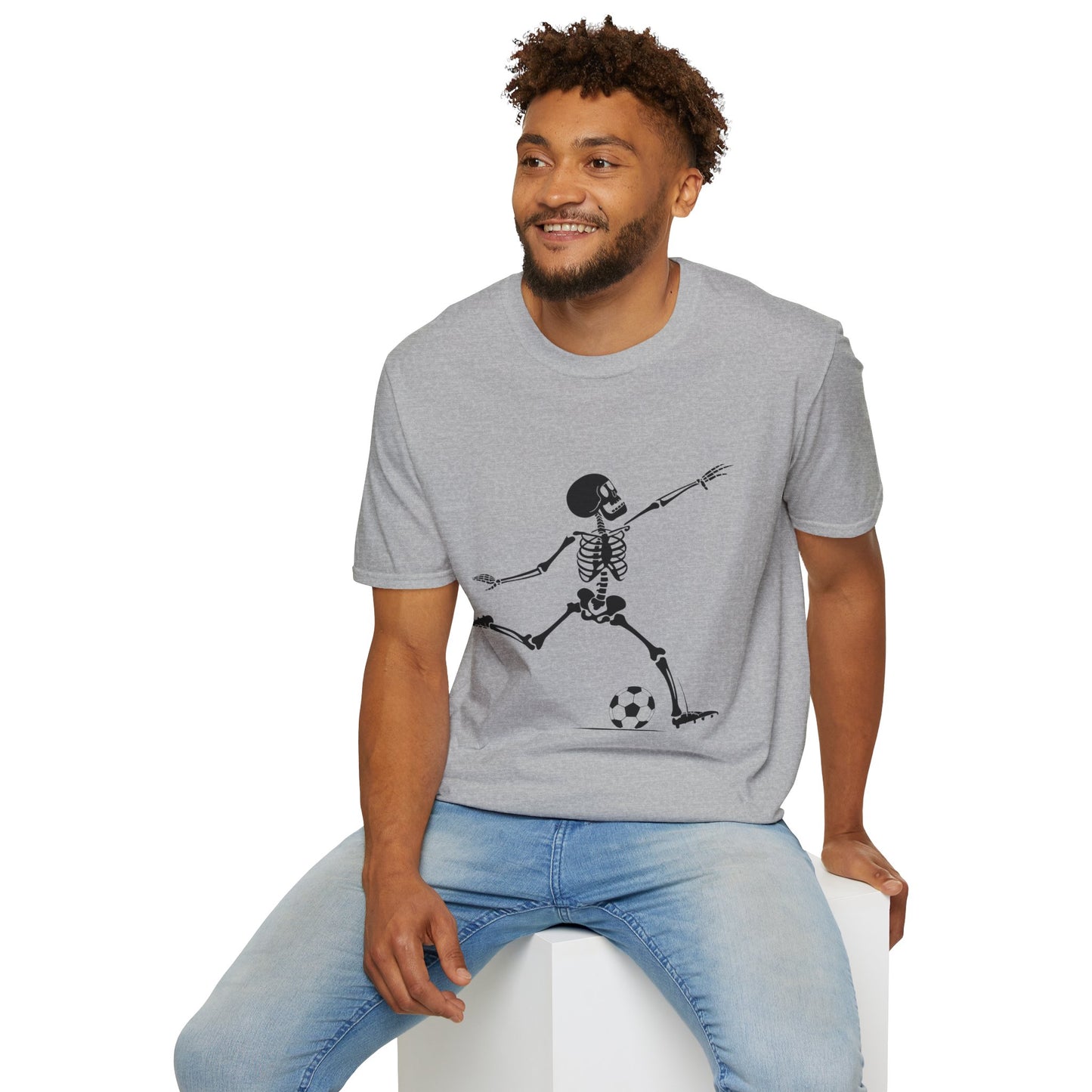Playful Skeleton Soccer Softstyle Tee – Fun Halloween Vibes, All‑Day Comfort, Perfect Gift for Soccer Lovers & Party Nights