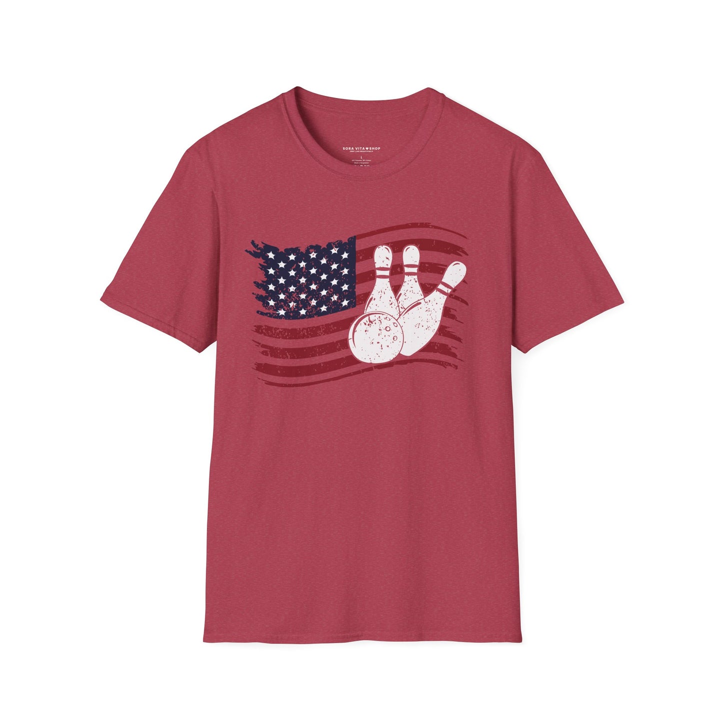 Fall Bowling T‑Shirt – American Flag Bowling Graphic Tee for Men Softstyle Tee – All‑Day Comfort