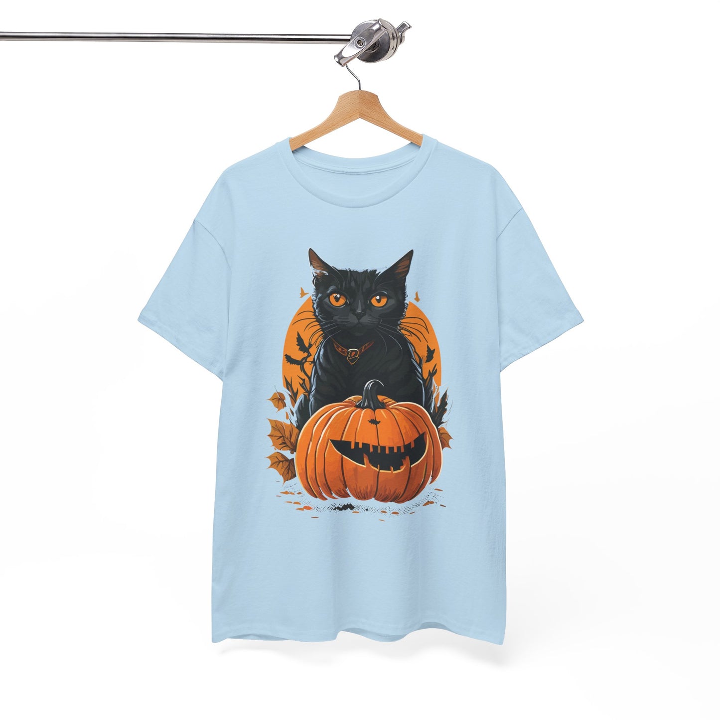 Halloween Black Cat & Pumpkin Tee – Spooky Fall Unisex Shirt for Parties, Autumn Outings & Cat Lovers