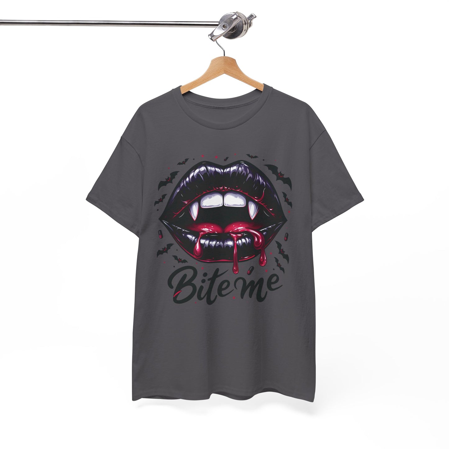 Vampire Bite Graphic Tee – Bold ‘Bite Me’ Halloween Shirt for Horror Fans & Party Nights