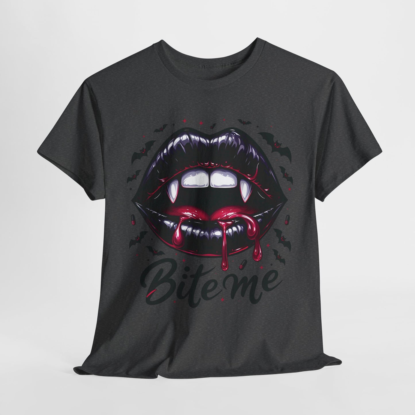 Vampire Bite Graphic Tee – Bold ‘Bite Me’ Halloween Shirt for Horror Fans & Party Nights