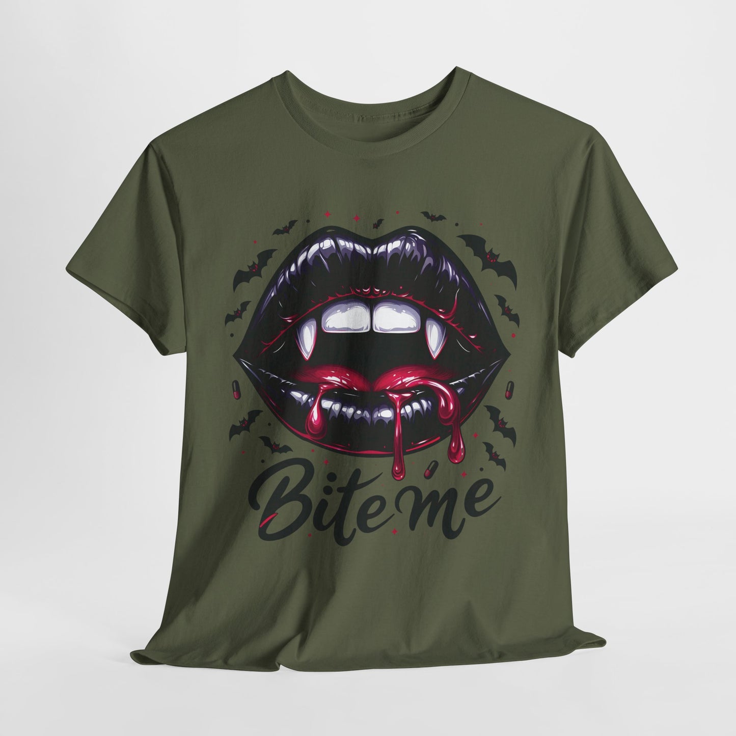 Vampire Bite Graphic Tee – Bold ‘Bite Me’ Halloween Shirt for Horror Fans & Party Nights
