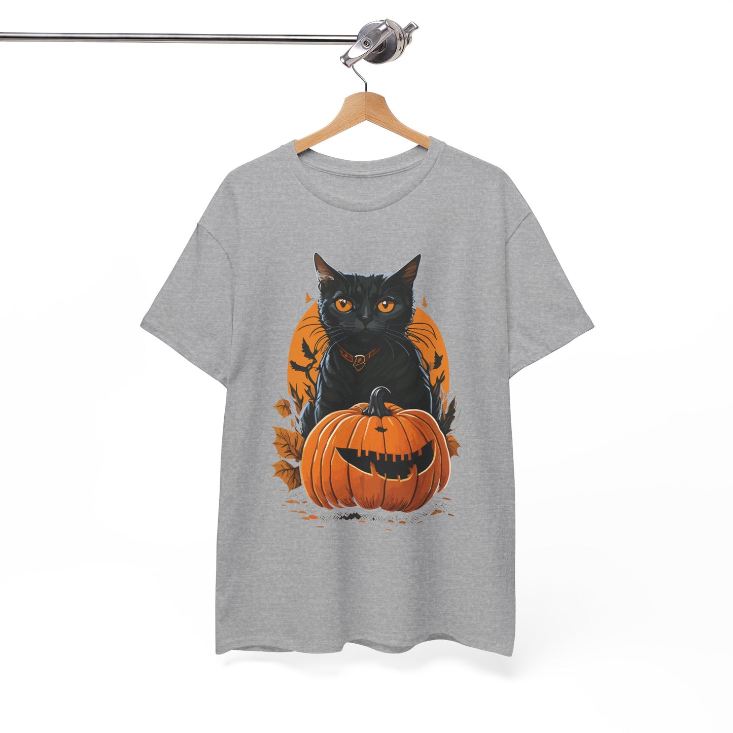 Halloween Black Cat & Pumpkin Tee – Spooky Fall Unisex Shirt for Parties, Autumn Outings & Cat Lovers