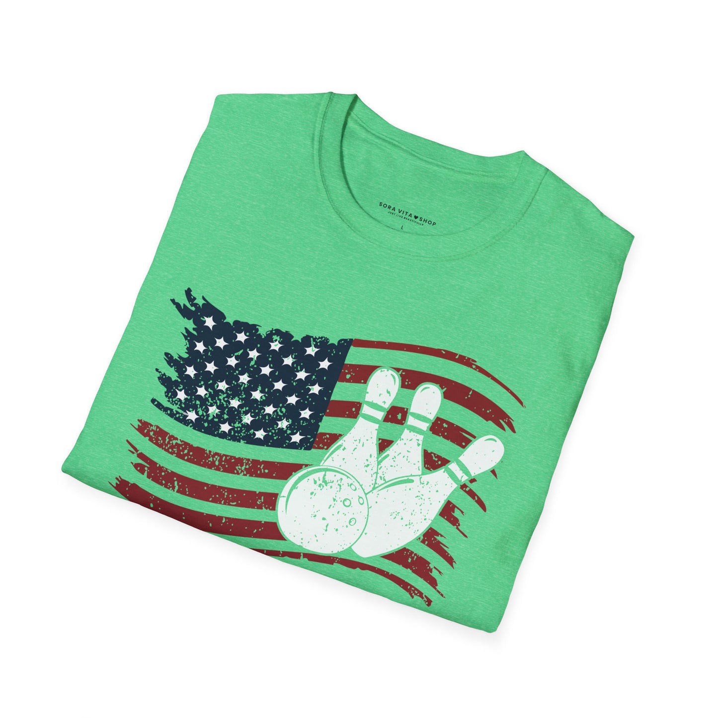 Fall Bowling T‑Shirt – American Flag Bowling Graphic Tee for Men Softstyle Tee – All‑Day Comfort