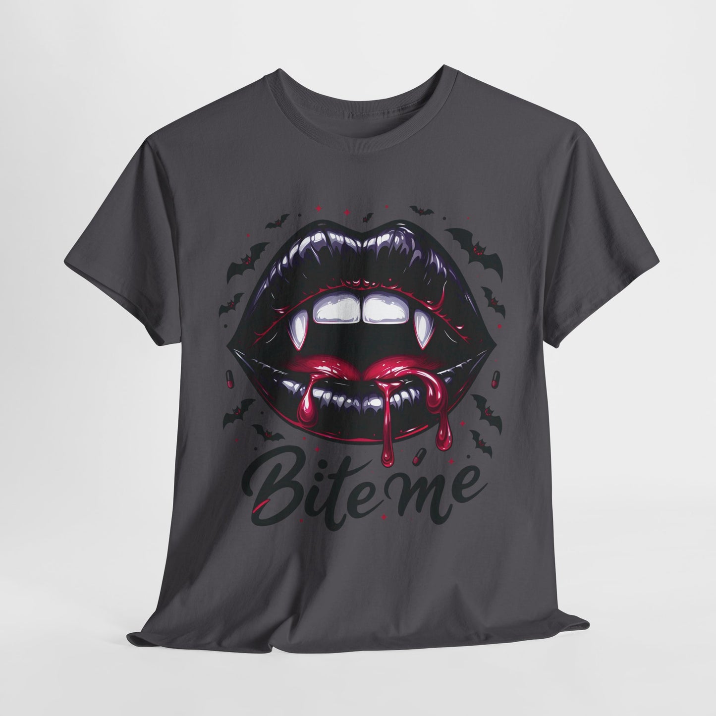 Vampire Bite Graphic Tee – Bold ‘Bite Me’ Halloween Shirt for Horror Fans & Party Nights