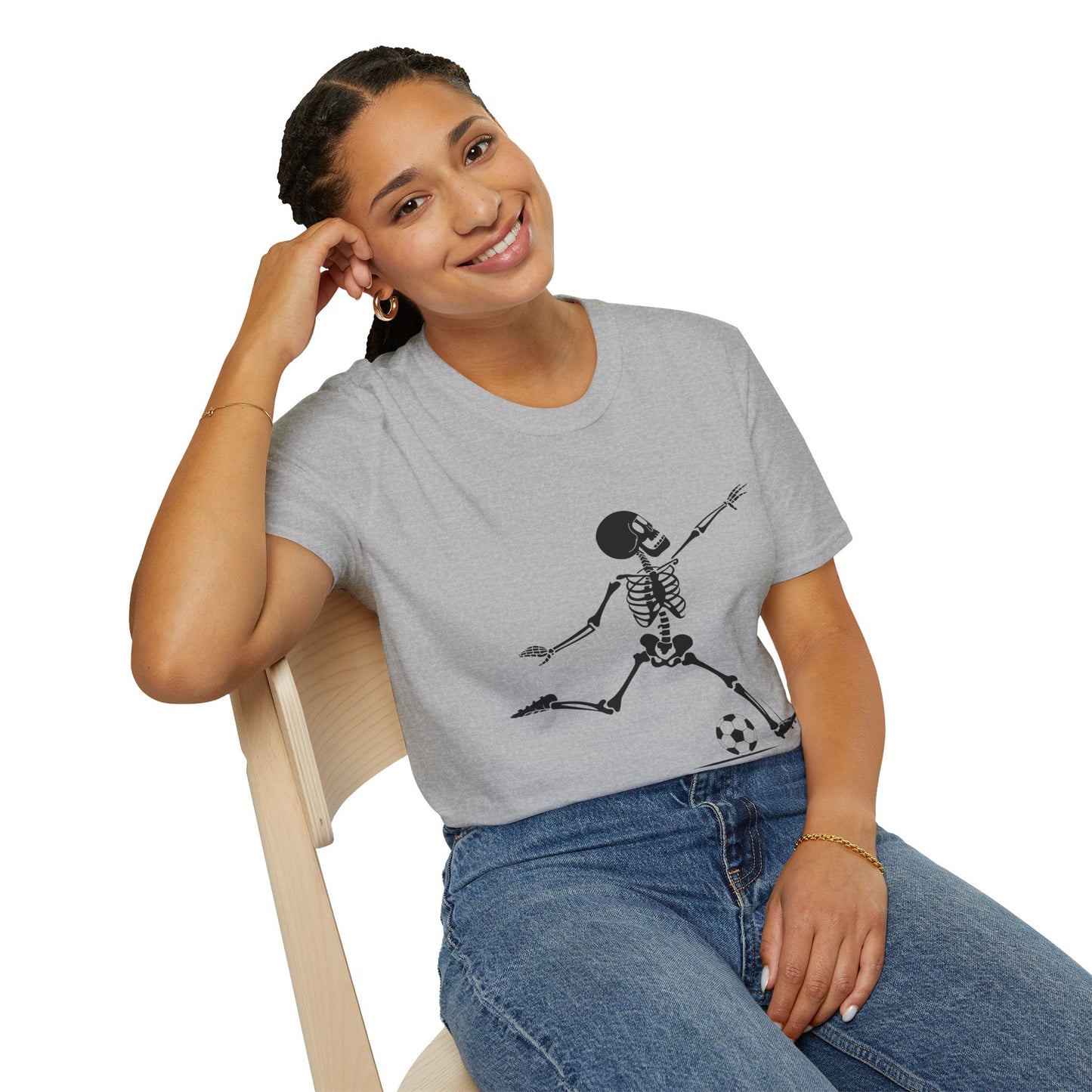 Playful Skeleton Soccer Softstyle Tee – Fun Halloween Vibes, All‑Day Comfort, Perfect Gift for Soccer Lovers & Party Nights