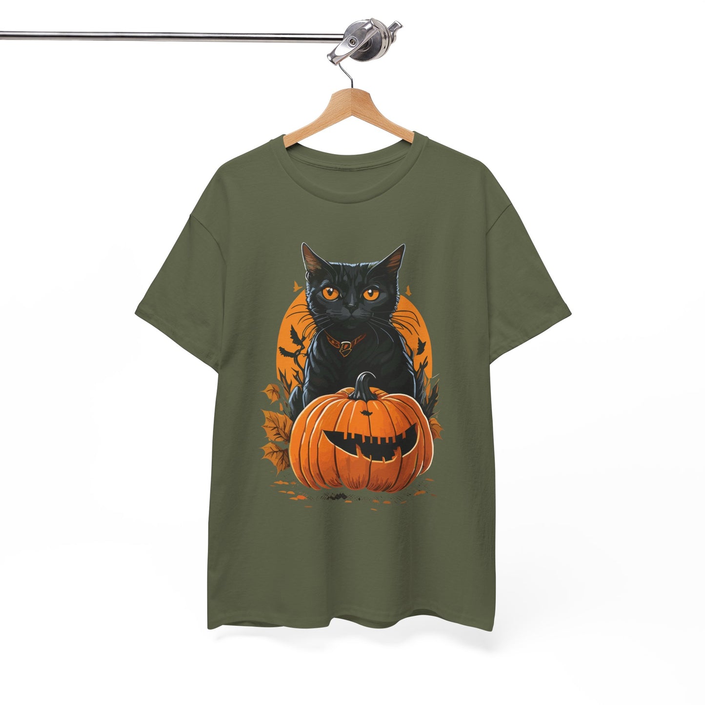 Halloween Black Cat & Pumpkin Tee – Spooky Fall Unisex Shirt for Parties, Autumn Outings & Cat Lovers