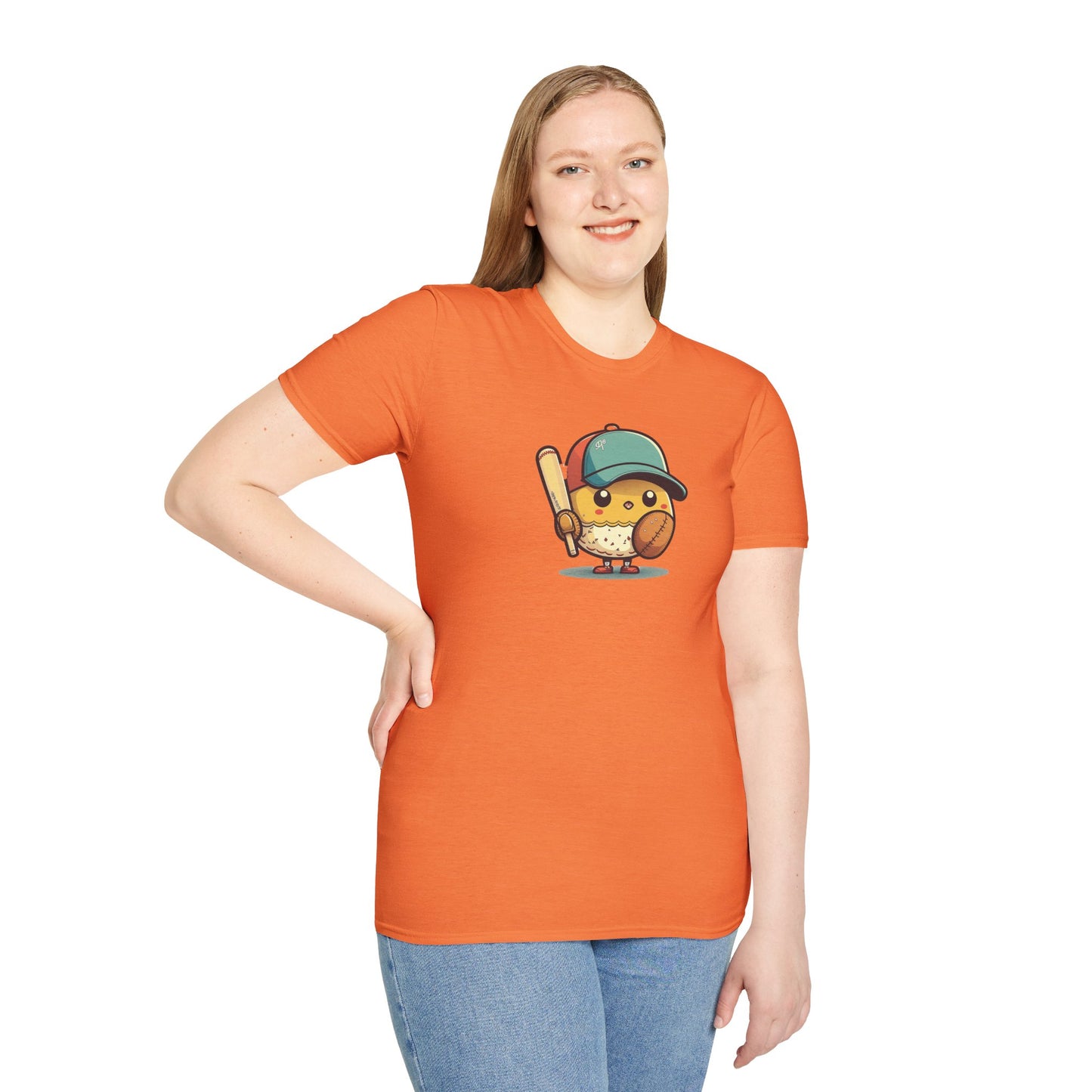 Playful Baseball Chick Softstyle Tee 🐥⚾ | Cute Unisex Comfort for Sports Lovers, Spring Fun & Everyday Style
