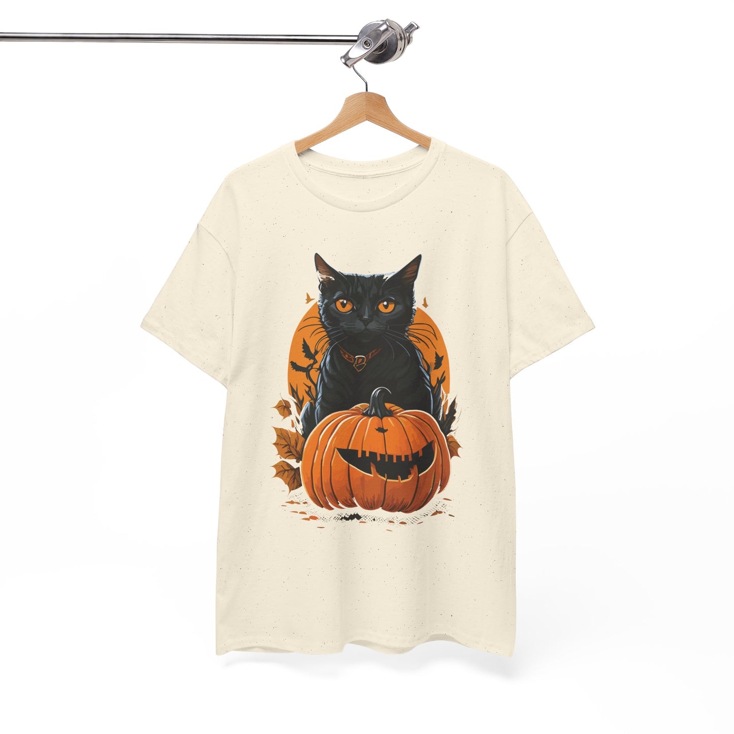 Halloween Black Cat & Pumpkin Tee – Spooky Fall Unisex Shirt for Parties, Autumn Outings & Cat Lovers