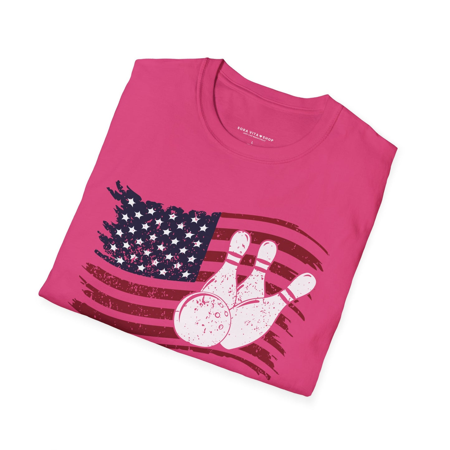 Fall Bowling T‑Shirt – American Flag Bowling Graphic Tee for Men Softstyle Tee – All‑Day Comfort