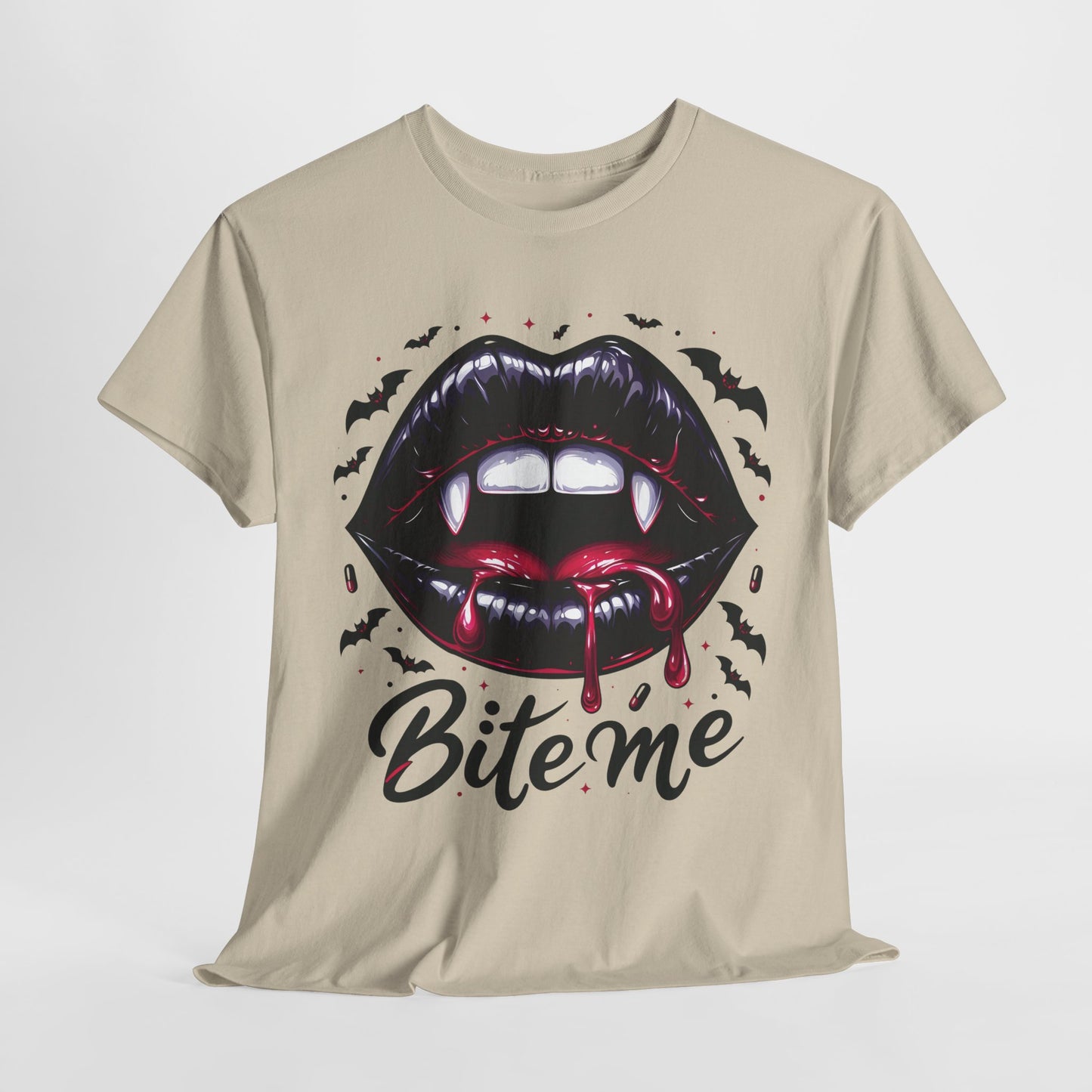 Vampire Bite Graphic Tee – Bold ‘Bite Me’ Halloween Shirt for Horror Fans & Party Nights