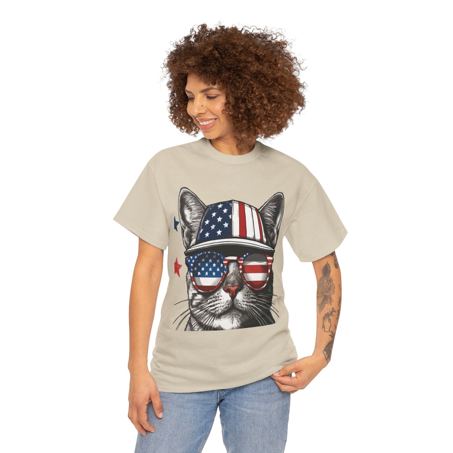 Patriotic Cat T‑Shirt – Festive USA Sunglasses Tee for Proud Pet Lovers & Summer Celebrations