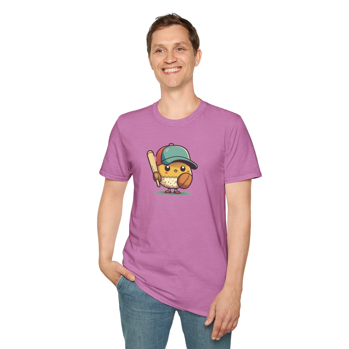 Playful Baseball Chick Softstyle Tee 🐥⚾ | Cute Unisex Comfort for Sports Lovers, Spring Fun & Everyday Style