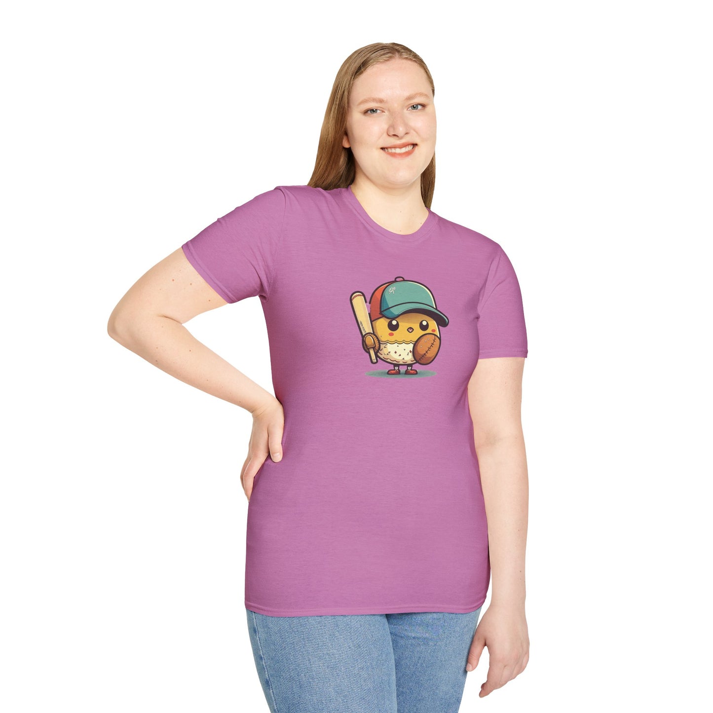 Playful Baseball Chick Softstyle Tee 🐥⚾ | Cute Unisex Comfort for Sports Lovers, Spring Fun & Everyday Style