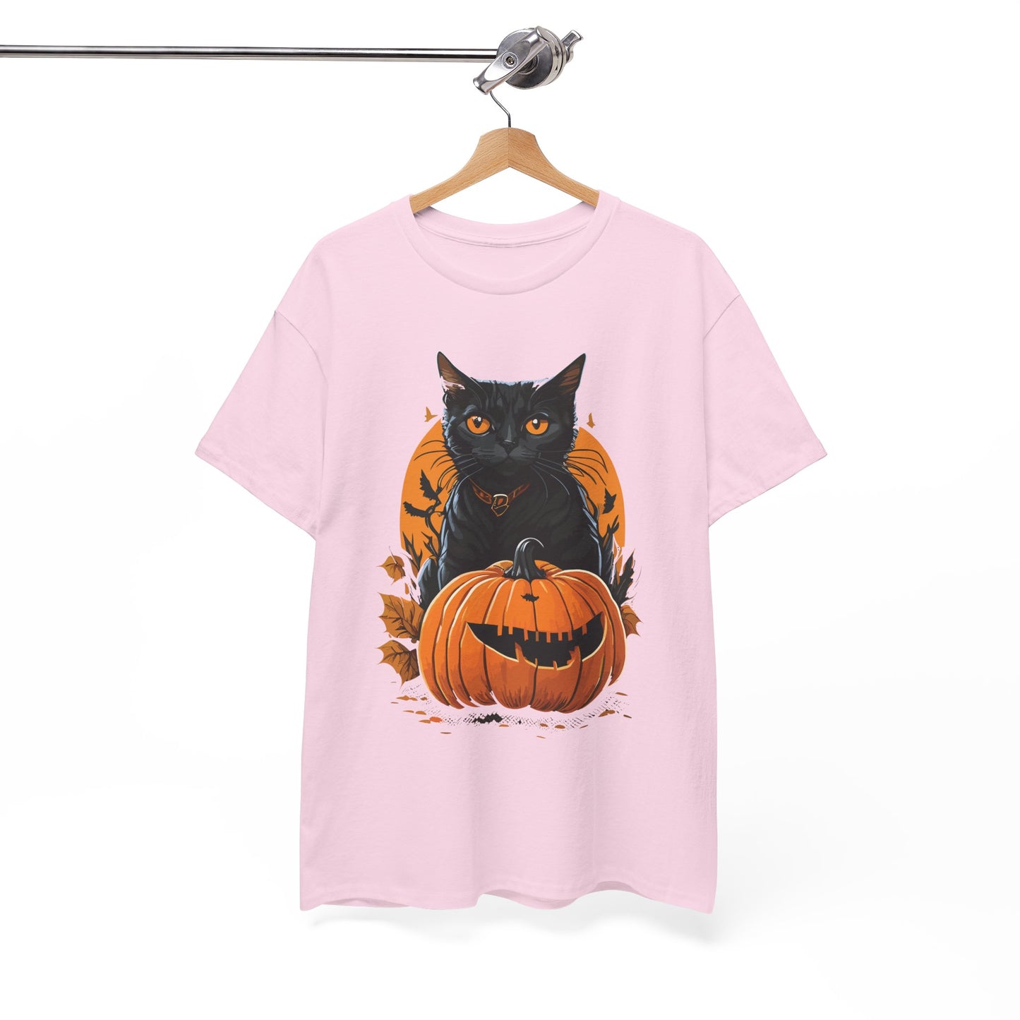 Halloween Black Cat & Pumpkin Tee – Spooky Fall Unisex Shirt for Parties, Autumn Outings & Cat Lovers