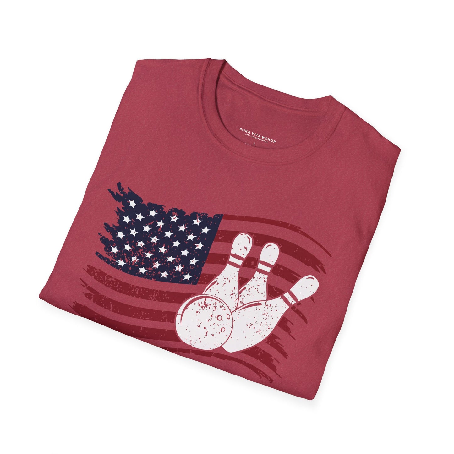 Fall Bowling T‑Shirt – American Flag Bowling Graphic Tee for Men Softstyle Tee – All‑Day Comfort