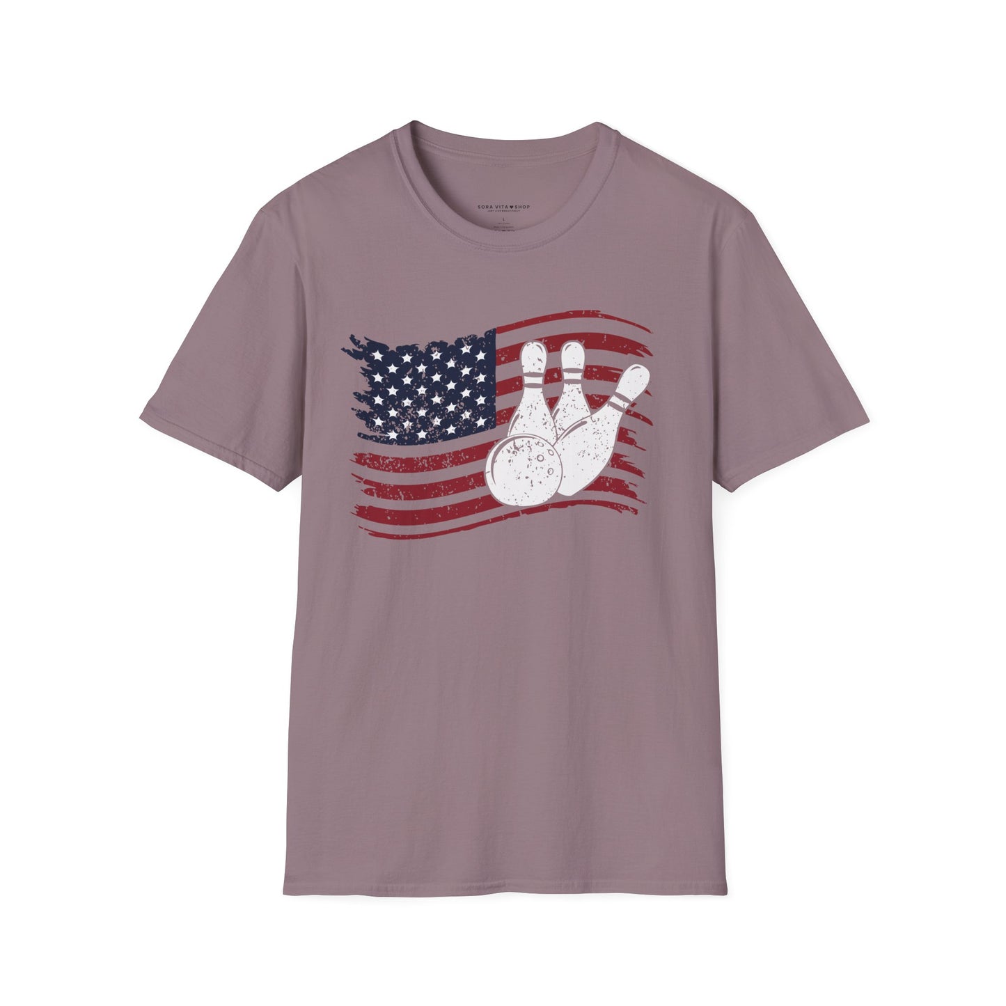 Fall Bowling T‑Shirt – American Flag Bowling Graphic Tee for Men Softstyle Tee – All‑Day Comfort