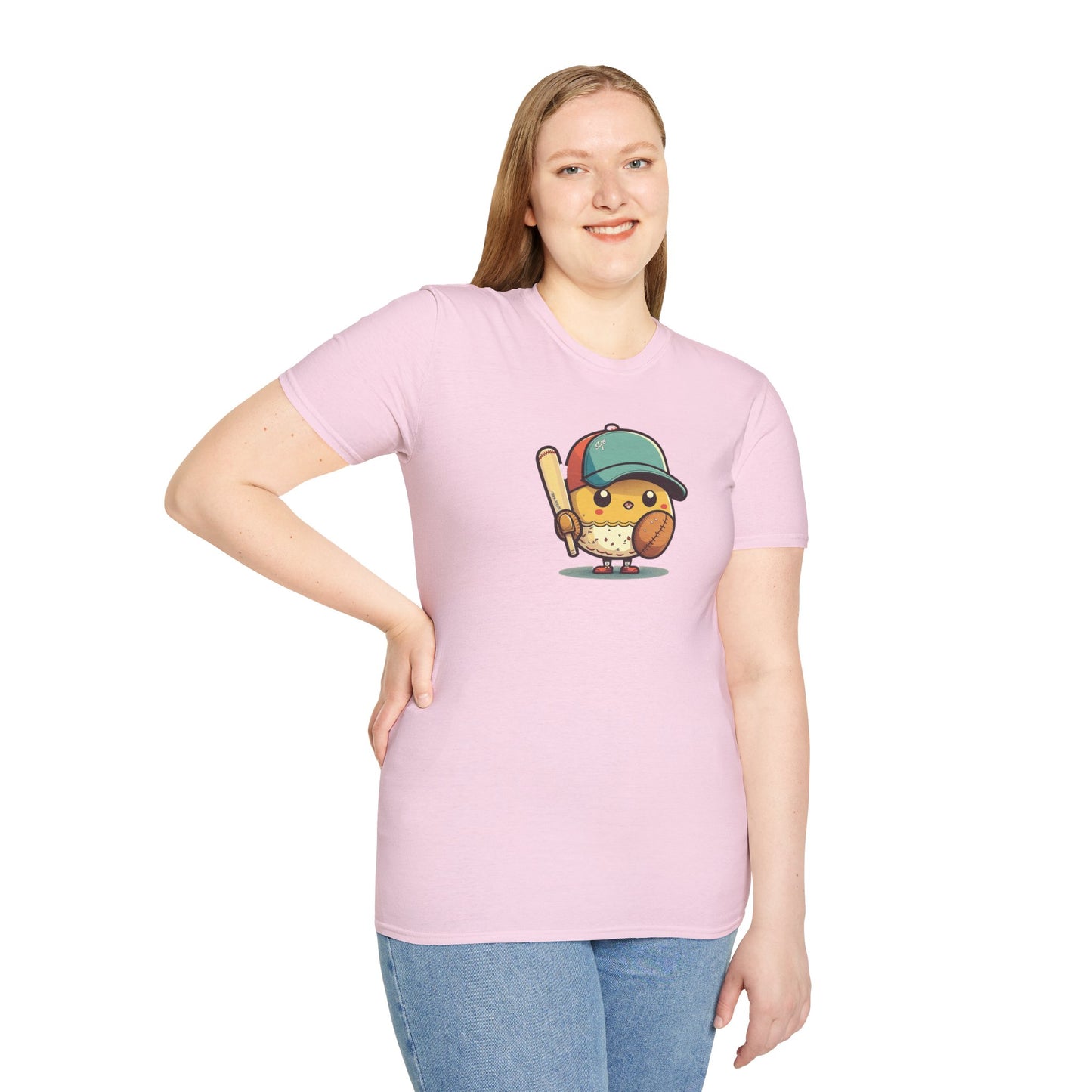 Playful Baseball Chick Softstyle Tee 🐥⚾ | Cute Unisex Comfort for Sports Lovers, Spring Fun & Everyday Style