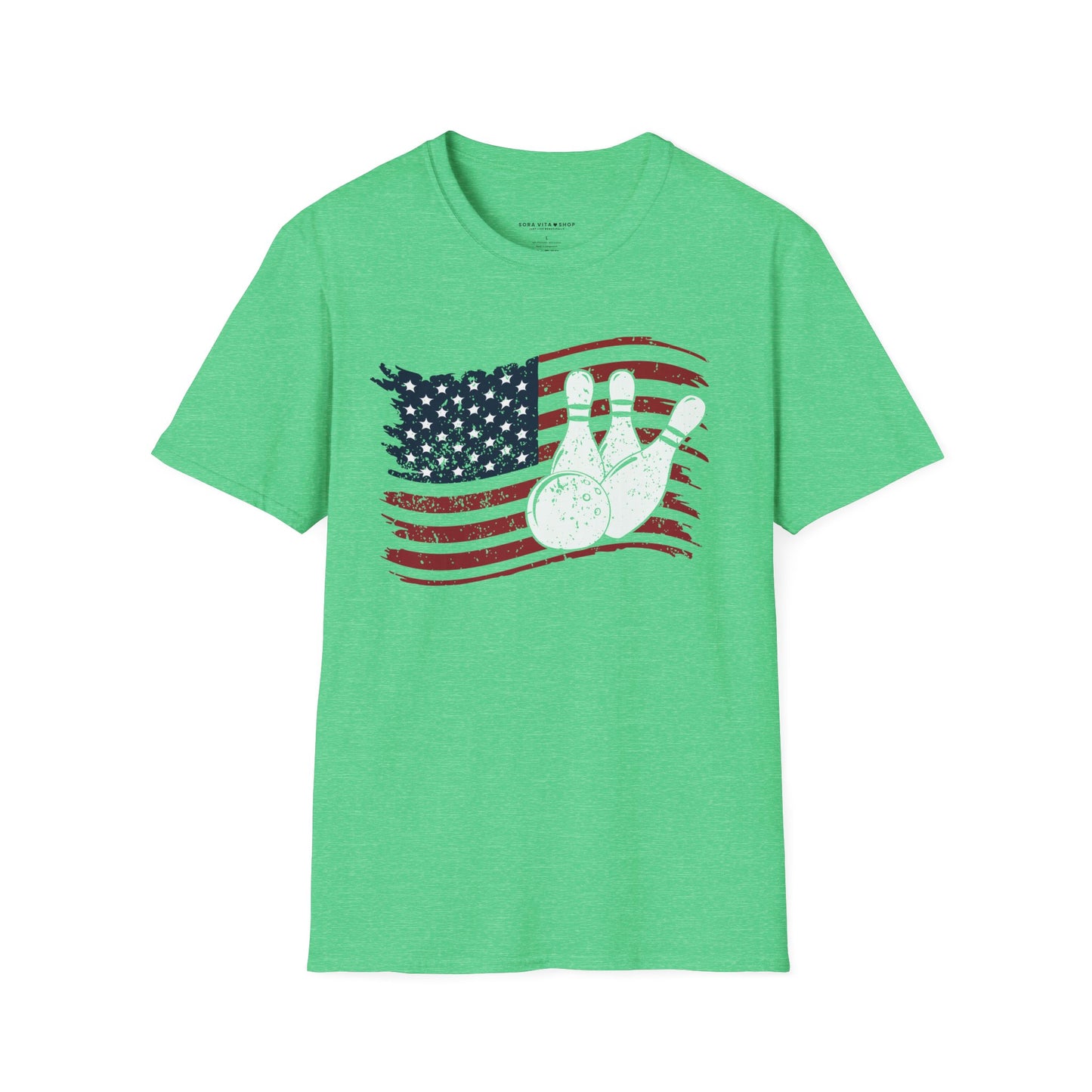 Fall Bowling T‑Shirt – American Flag Bowling Graphic Tee for Men Softstyle Tee – All‑Day Comfort