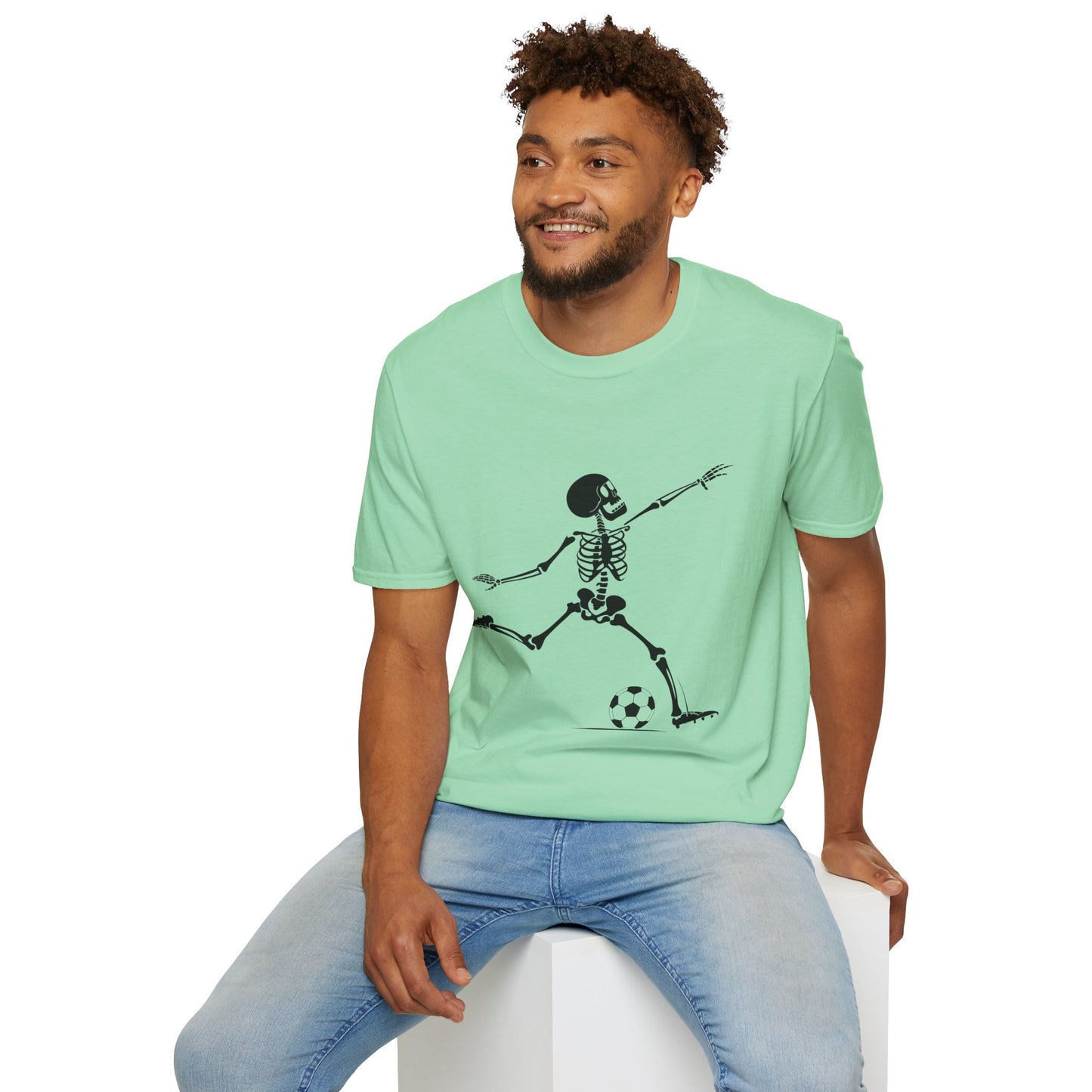 Playful Skeleton Soccer Softstyle Tee – Fun Halloween Vibes, All‑Day Comfort, Perfect Gift for Soccer Lovers & Party Nights