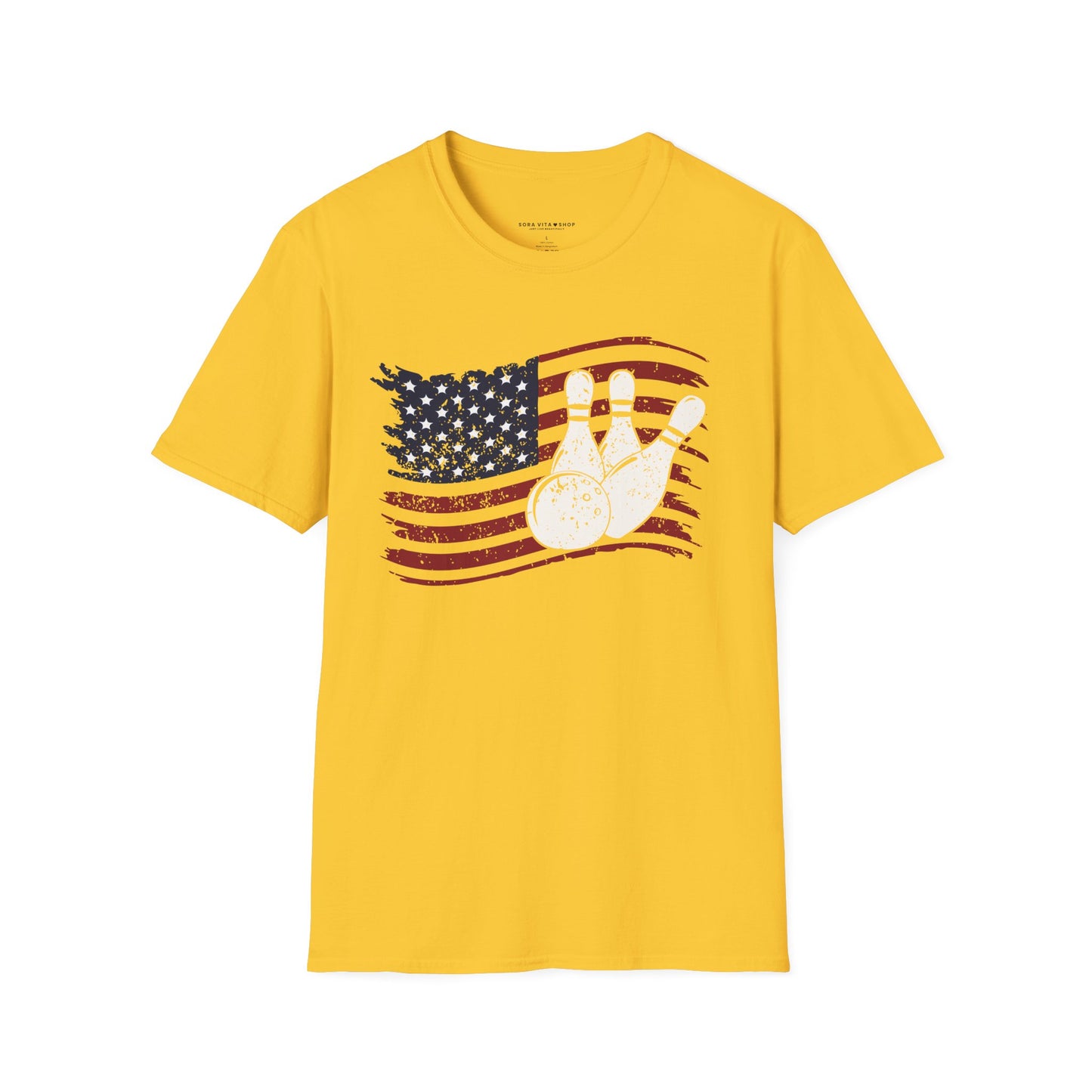 Fall Bowling T‑Shirt – American Flag Bowling Graphic Tee for Men Softstyle Tee – All‑Day Comfort