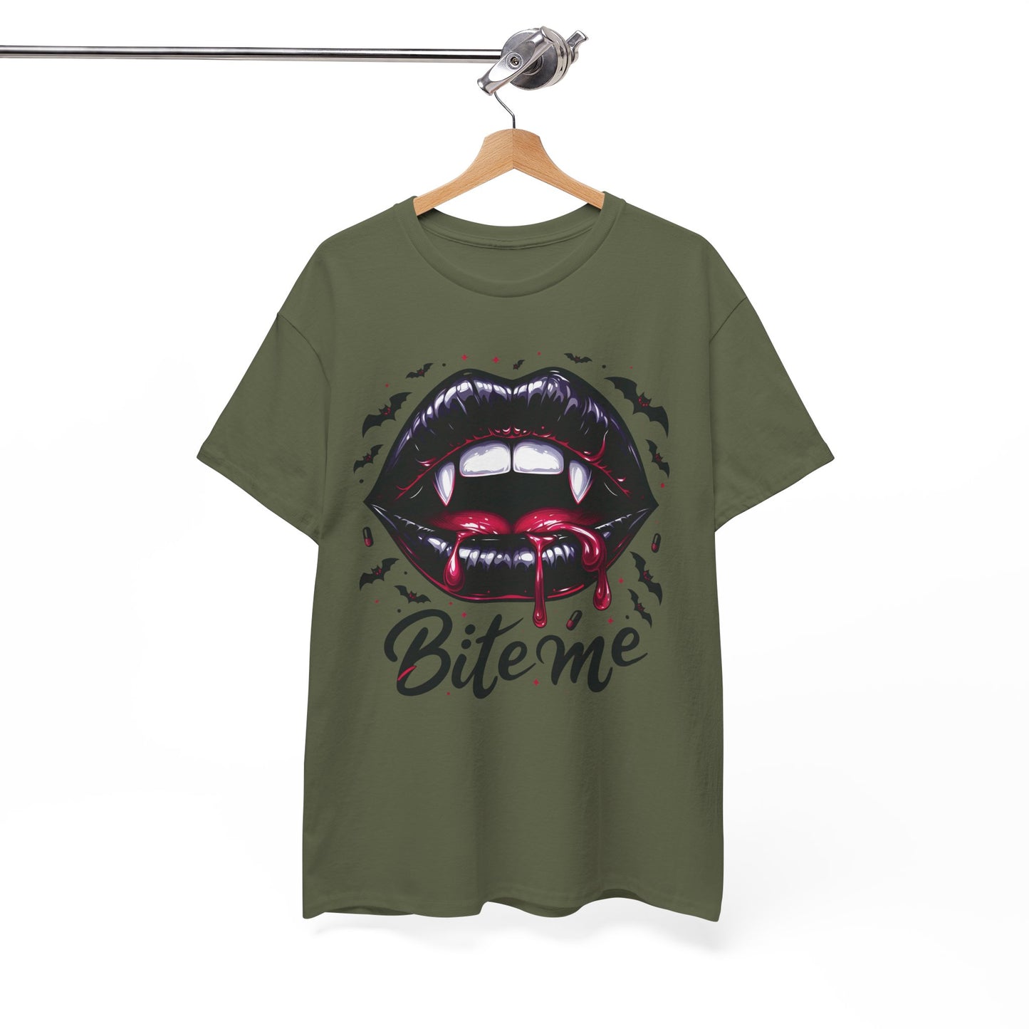 Vampire Bite Graphic Tee – Bold ‘Bite Me’ Halloween Shirt for Horror Fans & Party Nights