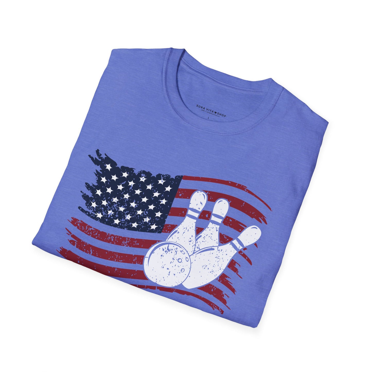 Fall Bowling T‑Shirt – American Flag Bowling Graphic Tee for Men Softstyle Tee – All‑Day Comfort