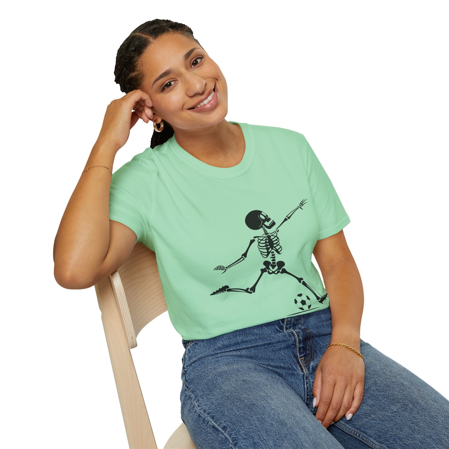 Playful Skeleton Soccer Softstyle Tee – Fun Halloween Vibes, All‑Day Comfort, Perfect Gift for Soccer Lovers & Party Nights