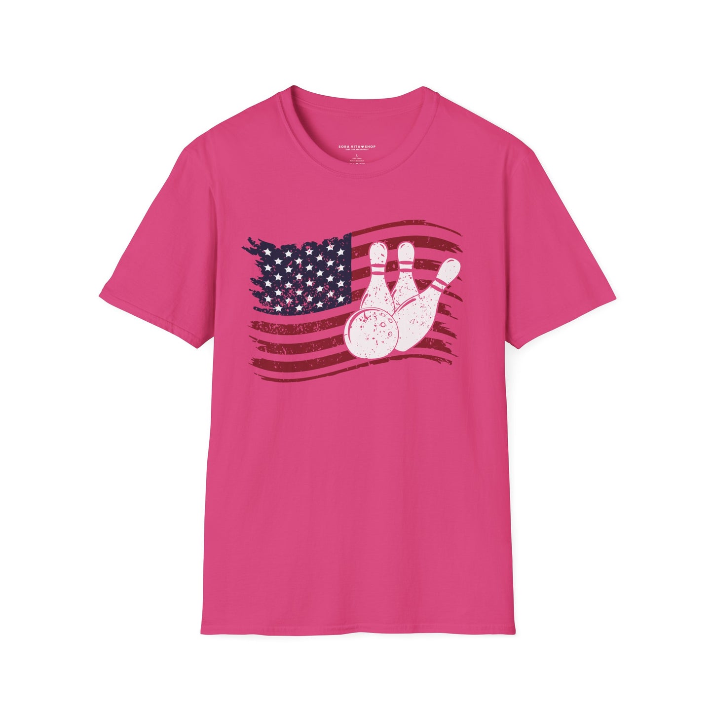 Fall Bowling T‑Shirt – American Flag Bowling Graphic Tee for Men Softstyle Tee – All‑Day Comfort