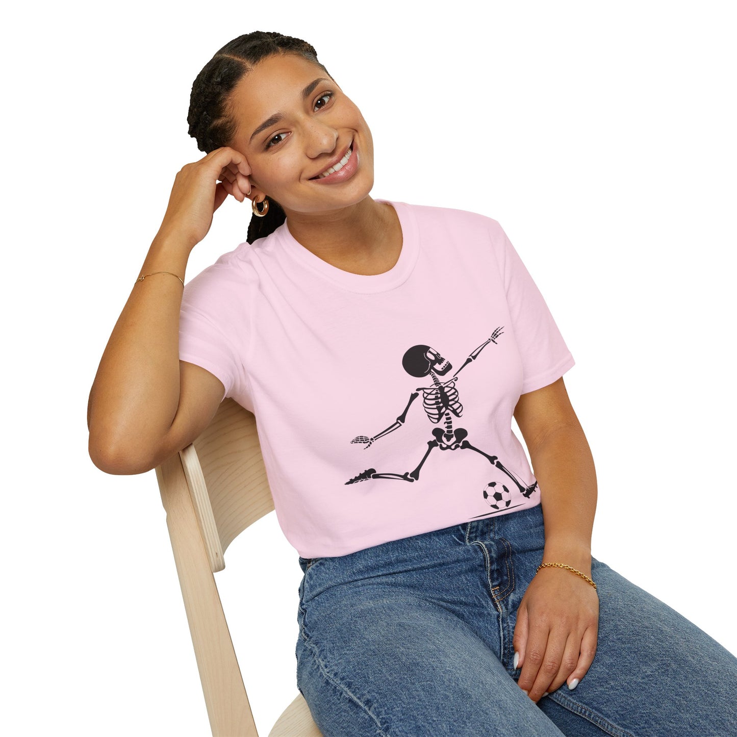 Playful Skeleton Soccer Softstyle Tee – Fun Halloween Vibes, All‑Day Comfort, Perfect Gift for Soccer Lovers & Party Nights