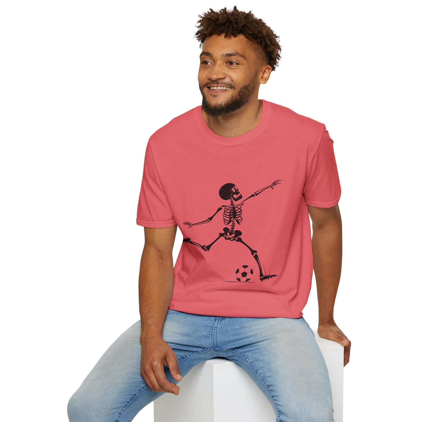 Playful Skeleton Soccer Softstyle Tee – Fun Halloween Vibes, All‑Day Comfort, Perfect Gift for Soccer Lovers & Party Nights
