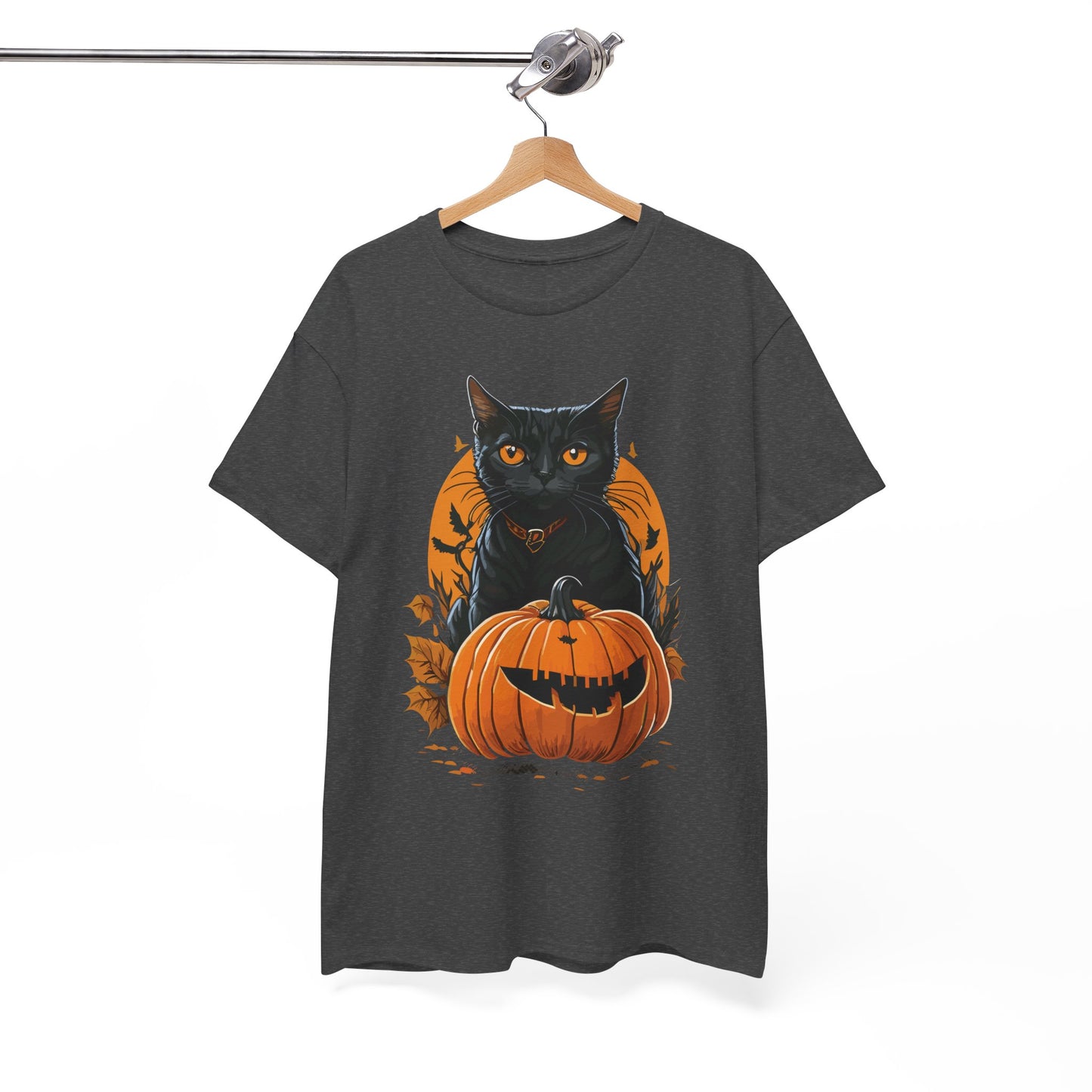 Halloween Black Cat & Pumpkin Tee – Spooky Fall Unisex Shirt for Parties, Autumn Outings & Cat Lovers