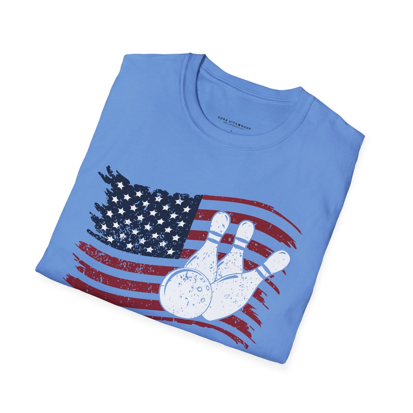 Fall Bowling T‑Shirt – American Flag Bowling Graphic Tee for Men Softstyle Tee – All‑Day Comfort