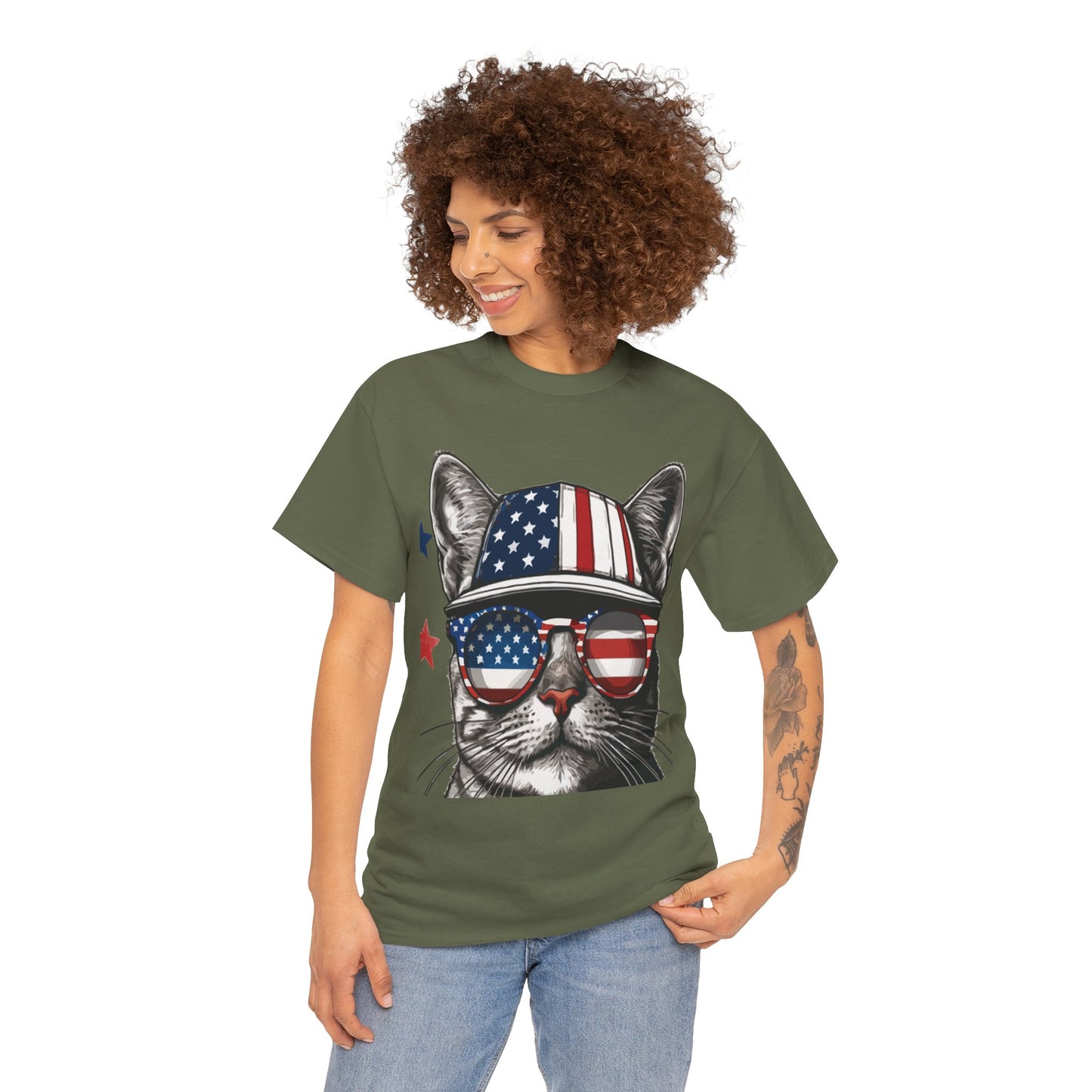 Patriotic Cat T‑Shirt – Festive USA Sunglasses Tee for Proud Pet Lovers & Summer Celebrations