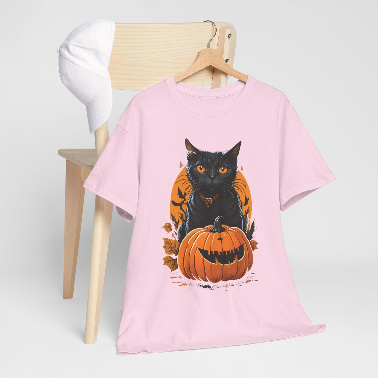 Halloween Black Cat & Pumpkin Tee – Spooky Fall Unisex Shirt for Parties, Autumn Outings & Cat Lovers
