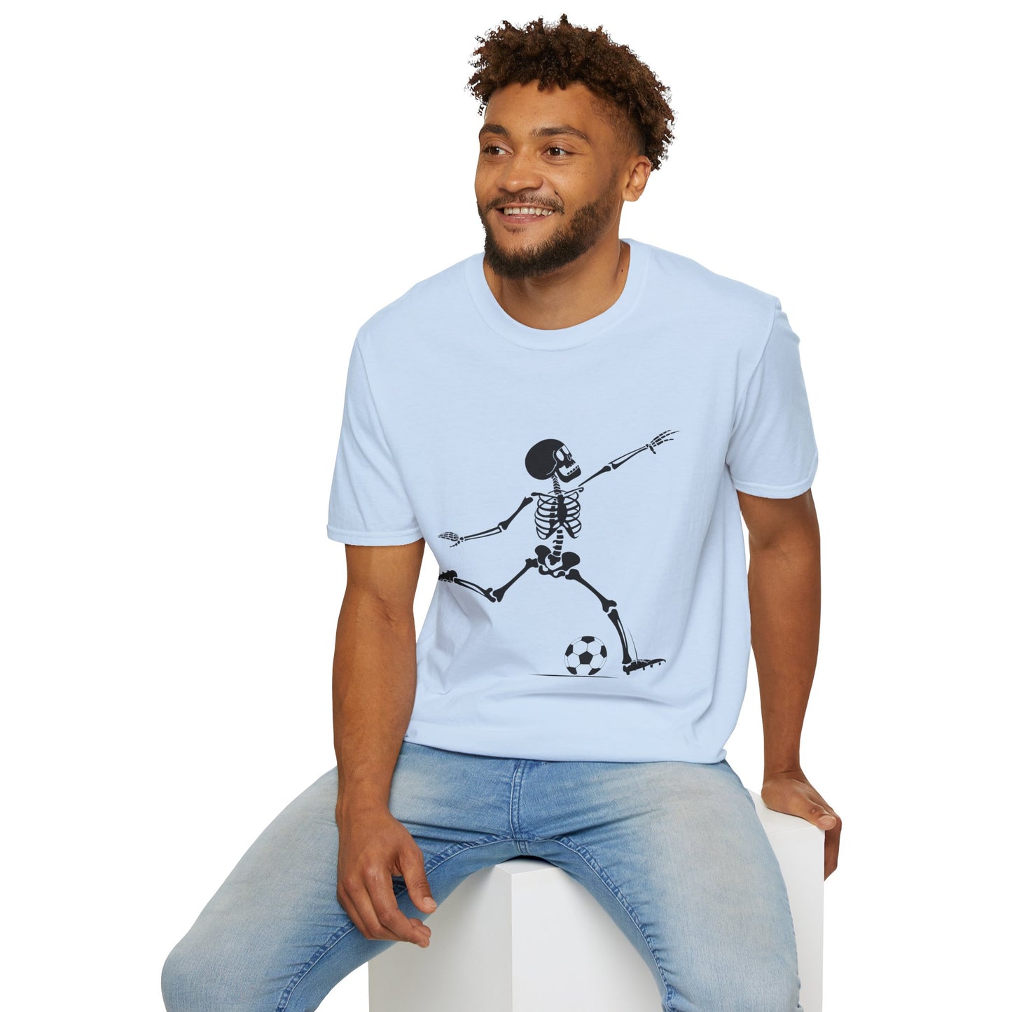 Playful Skeleton Soccer Softstyle Tee – Fun Halloween Vibes, All‑Day Comfort, Perfect Gift for Soccer Lovers & Party Nights