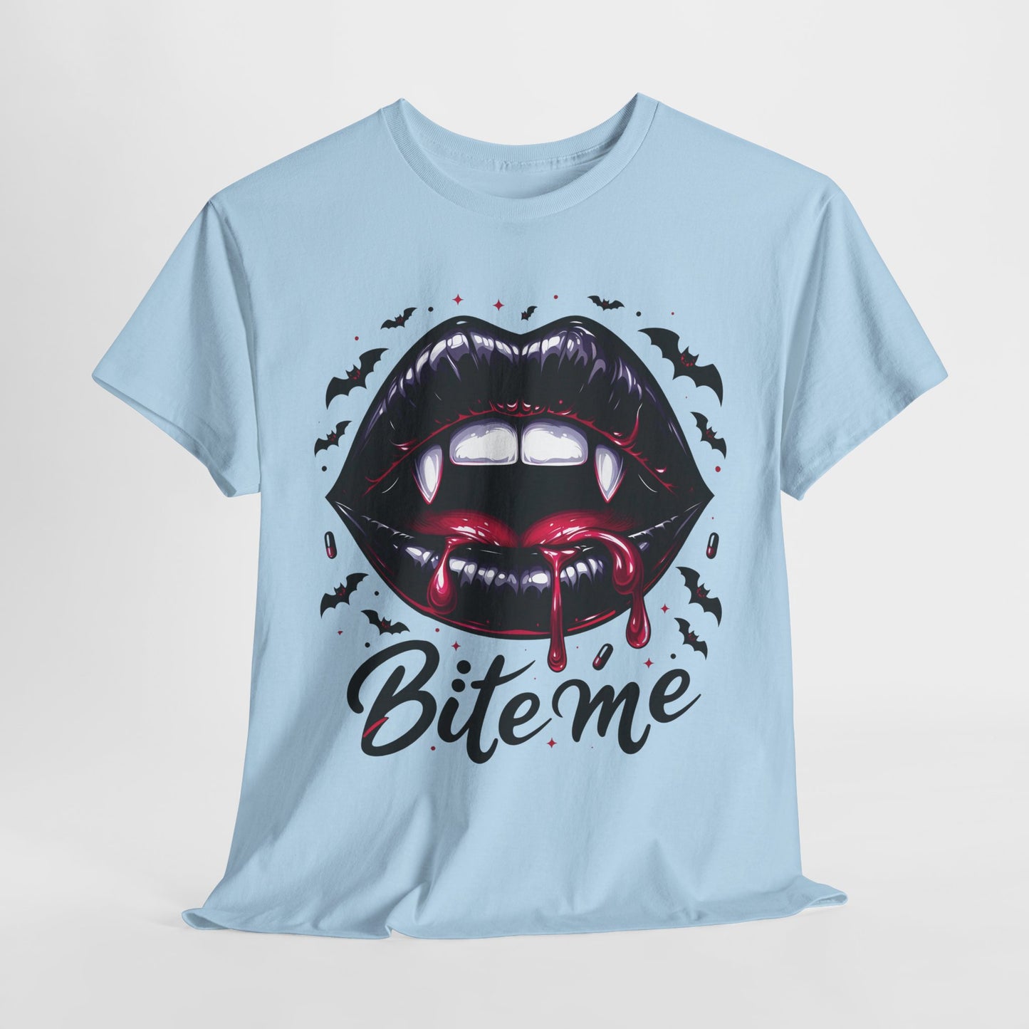 Vampire Bite Graphic Tee – Bold ‘Bite Me’ Halloween Shirt for Horror Fans & Party Nights