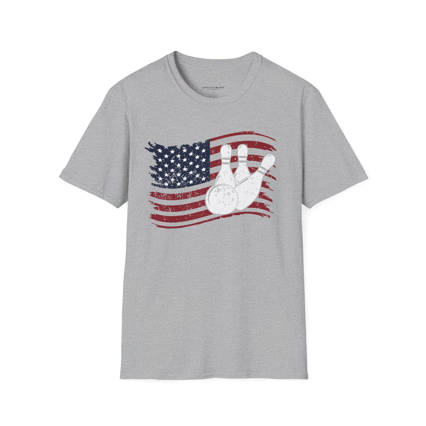 Fall Bowling T‑Shirt – American Flag Bowling Graphic Tee for Men Softstyle Tee – All‑Day Comfort