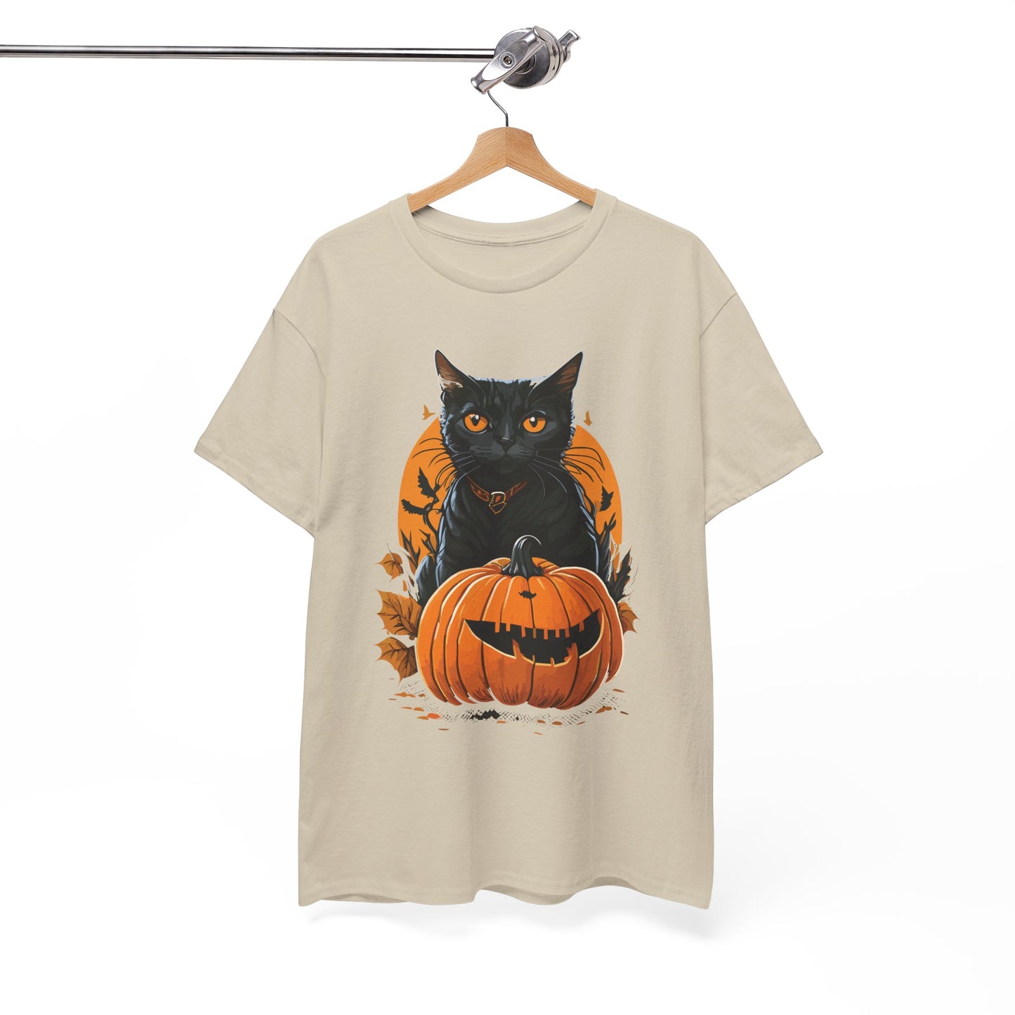 Halloween Black Cat & Pumpkin Tee – Spooky Fall Unisex Shirt for Parties, Autumn Outings & Cat Lovers