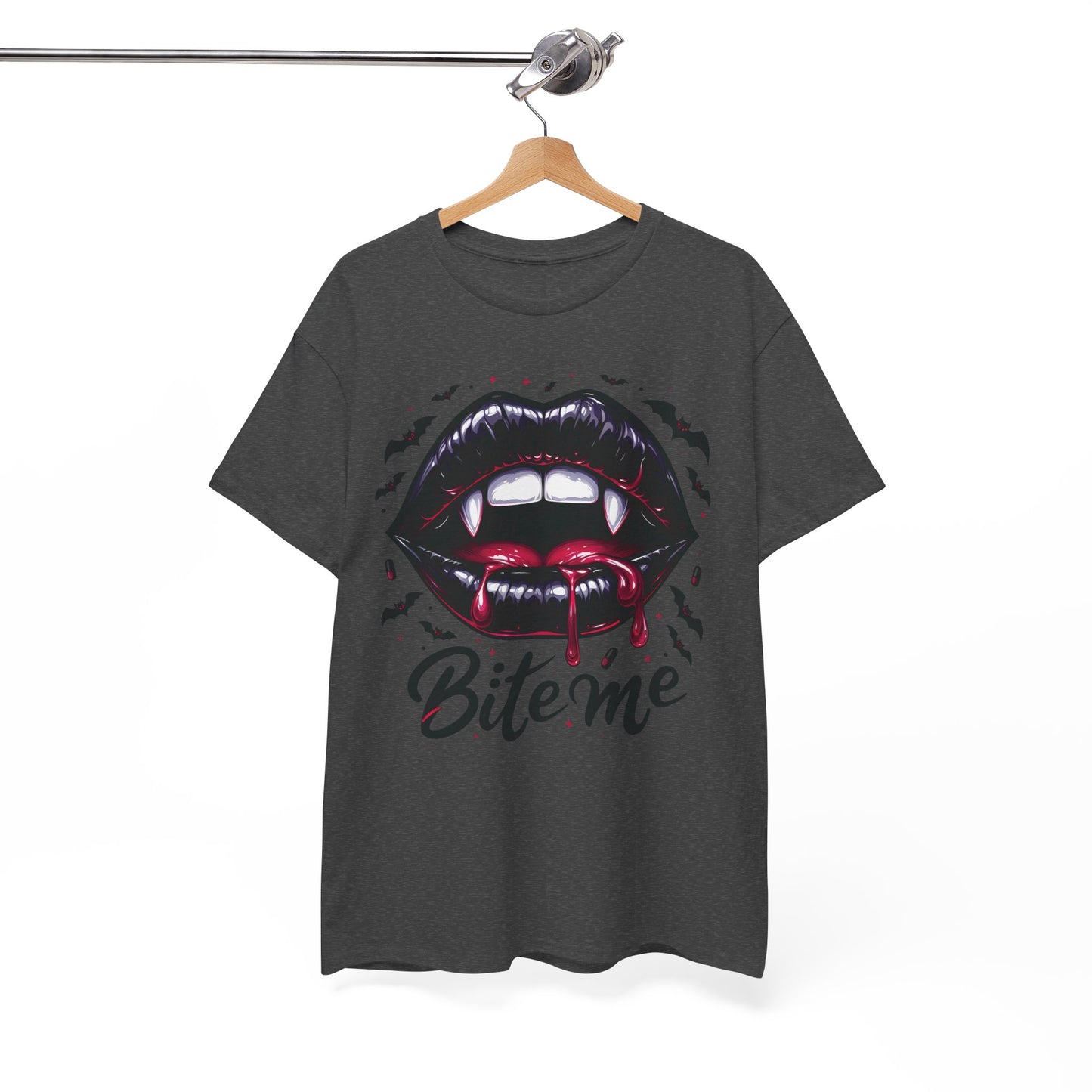 Vampire Bite Graphic Tee – Bold ‘Bite Me’ Halloween Shirt for Horror Fans & Party Nights