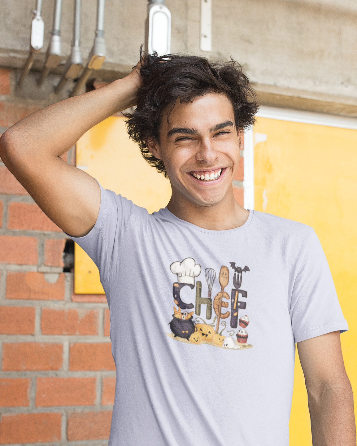 Person wearing a 'Future Chef' t-shirt against a colorful background